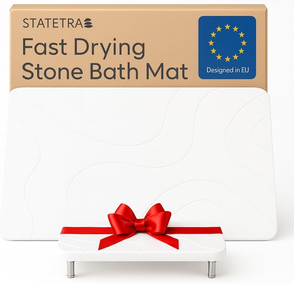 Stone Bath Mat Quick-Dry Absorbing Diatomaceous Earth Bath Mat | 2 Stone Mats - Large & Small Mat for Bathroom | Anti-Slip Diatomaceous Bathmat 100% Natural Bathroom Rug Stones (Gray Marble)