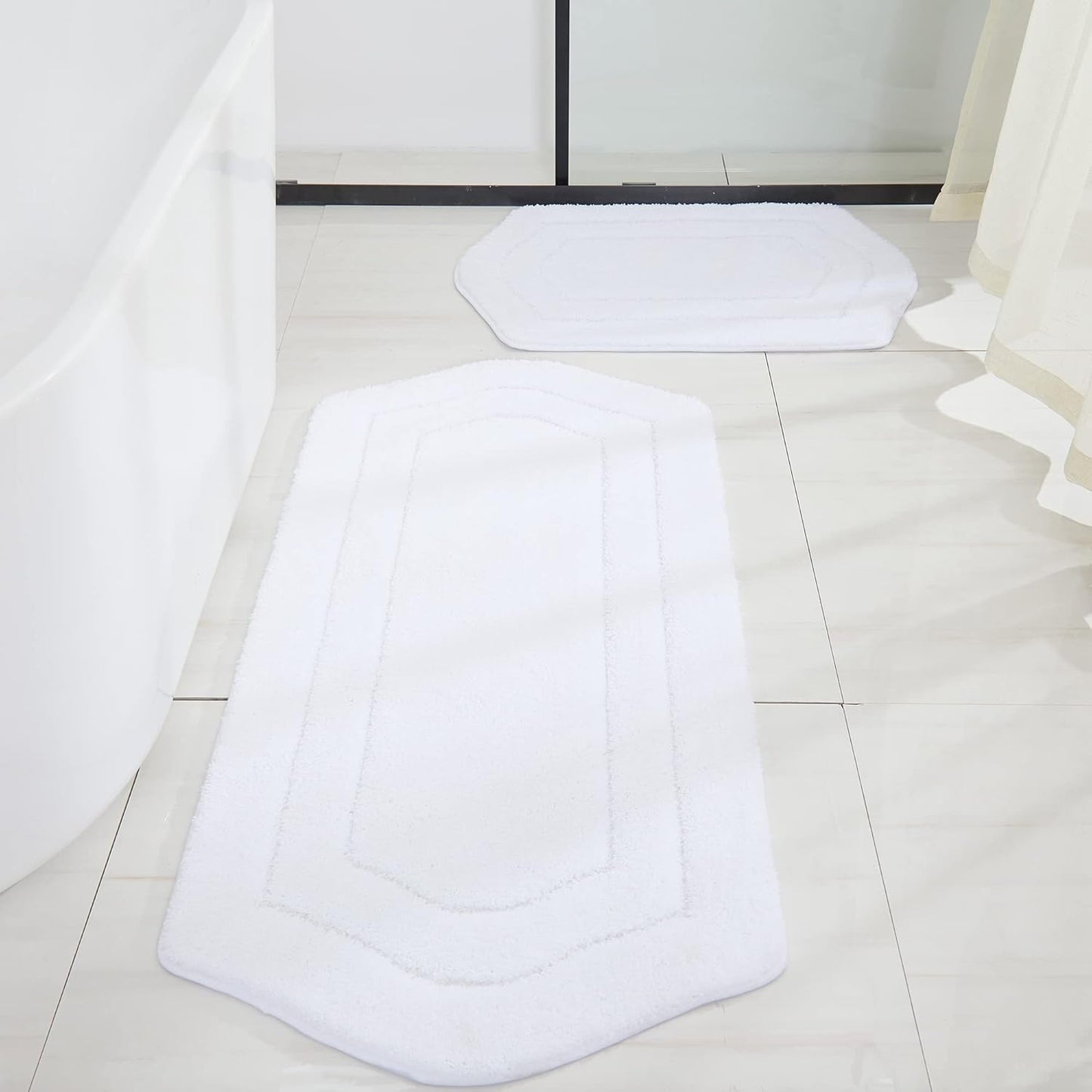 COSY HOMEER Extra Thick Bath Linen Sets Rugs for Bathroom - Anti-Slip Bath Mats Soft Plush 100% Strong Polyester Living Room Bedroom Water Absorbent(Beige,20x32+24x48 -Inches)