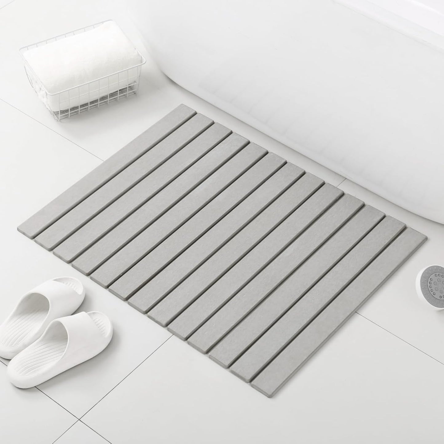 Large Stone Bath Mat, 30.2 x 23.5 Non-Slip Diatomaceous Earth Bath Mat, Ultra-Absorbent Quick-Drying Stone Drying Mat for Kitchen Bathroom Pet Bowl, Rollable & Foldable Stone Bath Mat, White XL