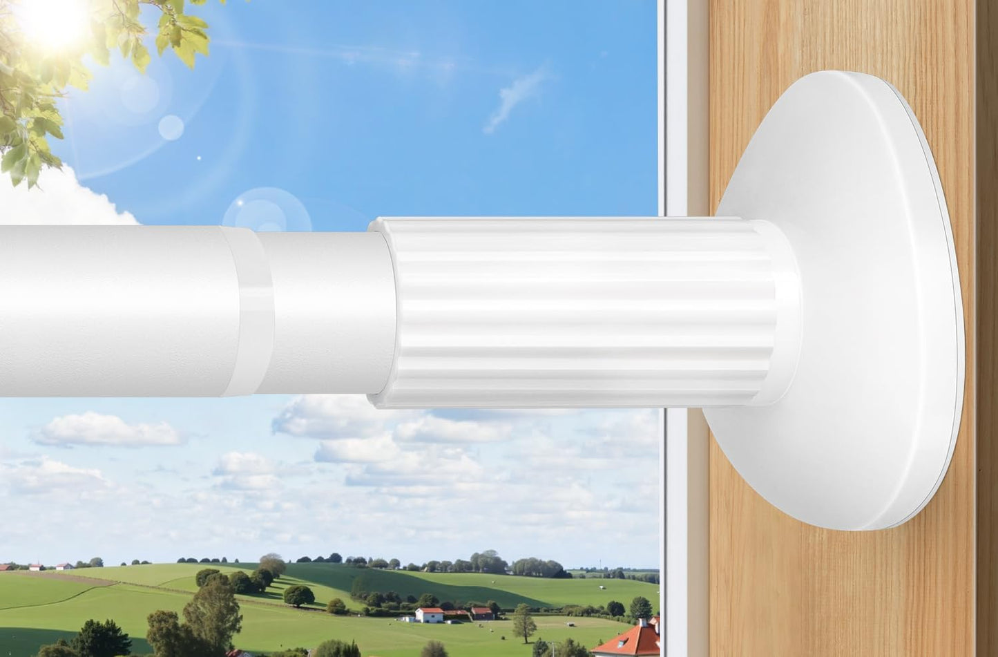 Tension Curtain Rod 51-126 Inch, Long Curtain Rod No Drilling for Window or Bathroom, Outdoor Curtain Rods for Patio Tension Rods, Easy to Install, Never Rust, Rod Diameter 1.26 Inches - Black