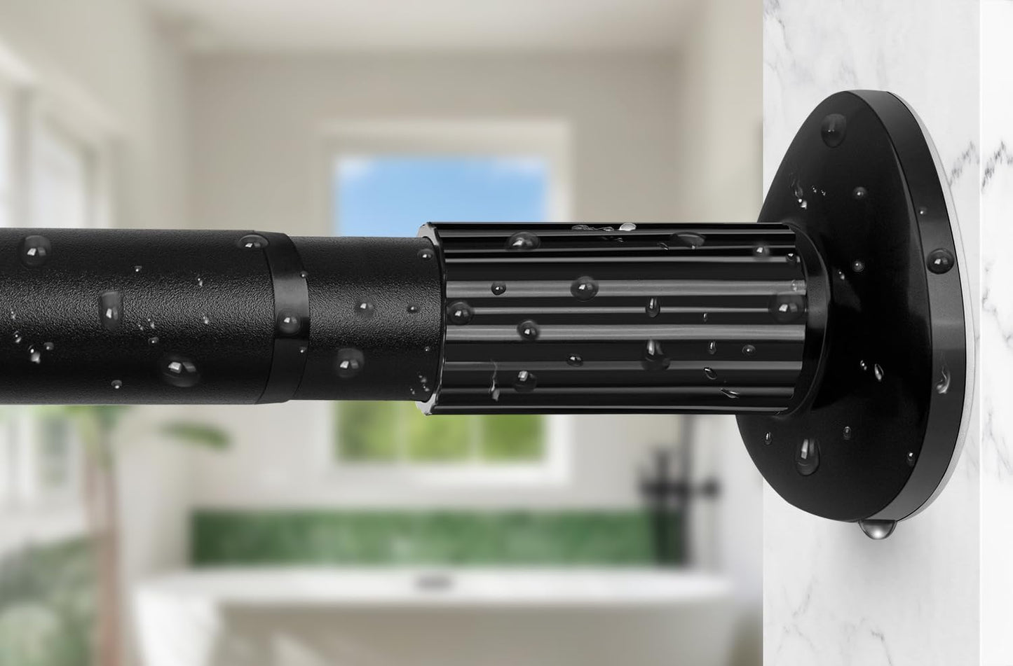 Tension Curtain Rod 51-126 Inch, Long Curtain Rod No Drilling for Window or Bathroom, Outdoor Curtain Rods for Patio Tension Rods, Easy to Install, Never Rust, Rod Diameter 1.26 Inches - Black