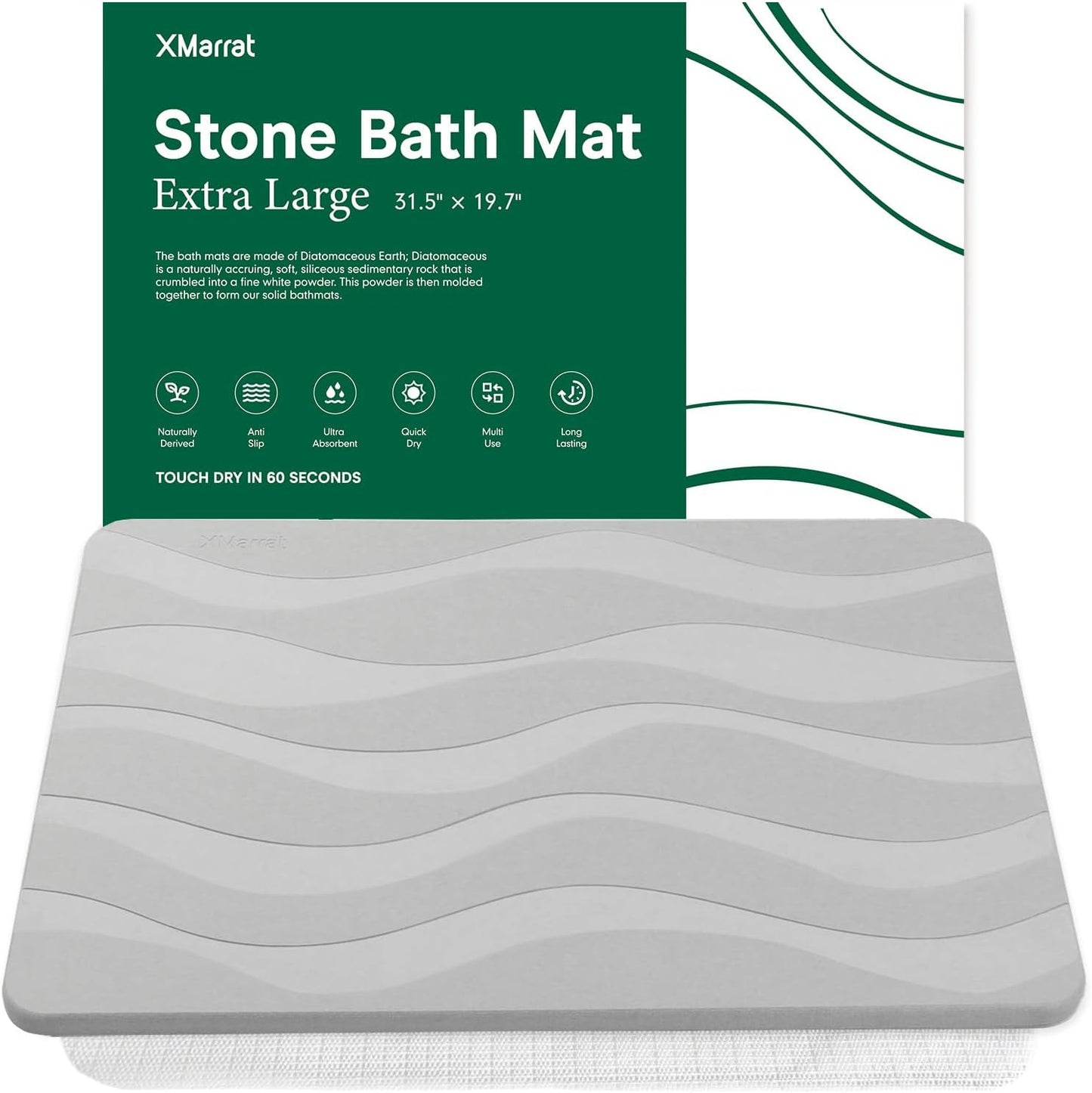 Large Stone Bath Mat, Super Absorbent Diatomaceous Earth Bath Mat Large, Quick Drying Non-Slip Diatomite Stone Bath Mats for Bathroom, Easy to Clean (Dark Grey, Extra Large 31.5" x 19.7")