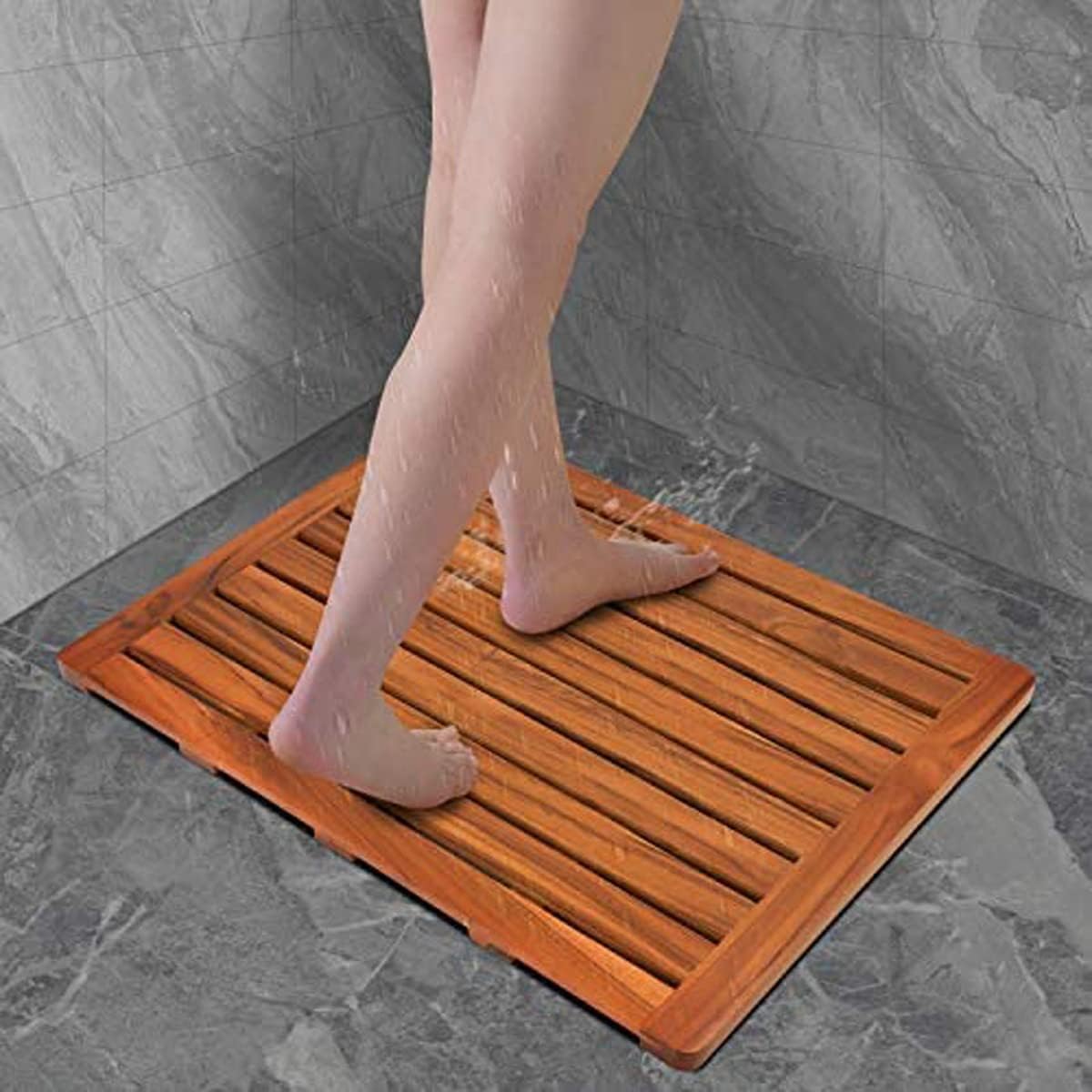 Utoplike (32"x18") Teak Wood Bath Mat, Shower Mat for Bathroom, Wooden Floor Mat Large for Spa Home or Outdoor