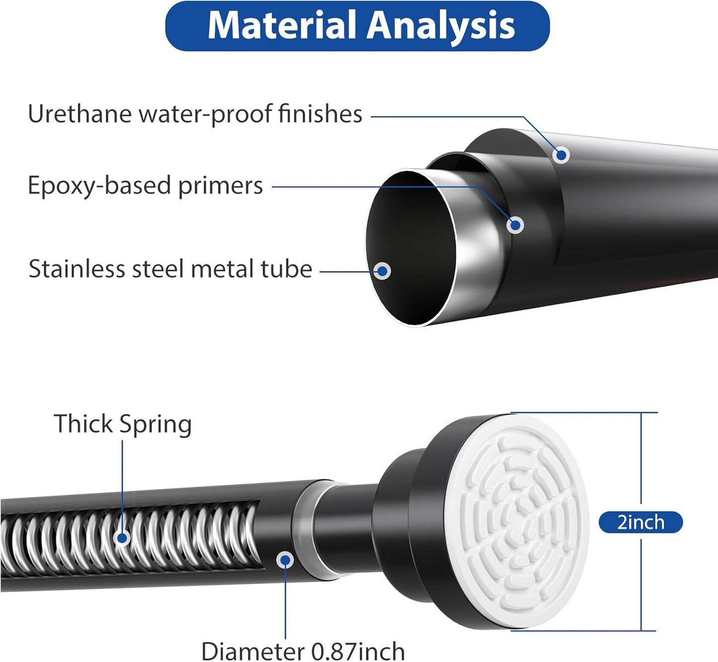 2Pack Shower Curtain Rod 45-78Inch,Tension Curtain Rods,Black Shower Rods for Bathroom, Spring Tension Rod No Drilling for Window,Closet, Door