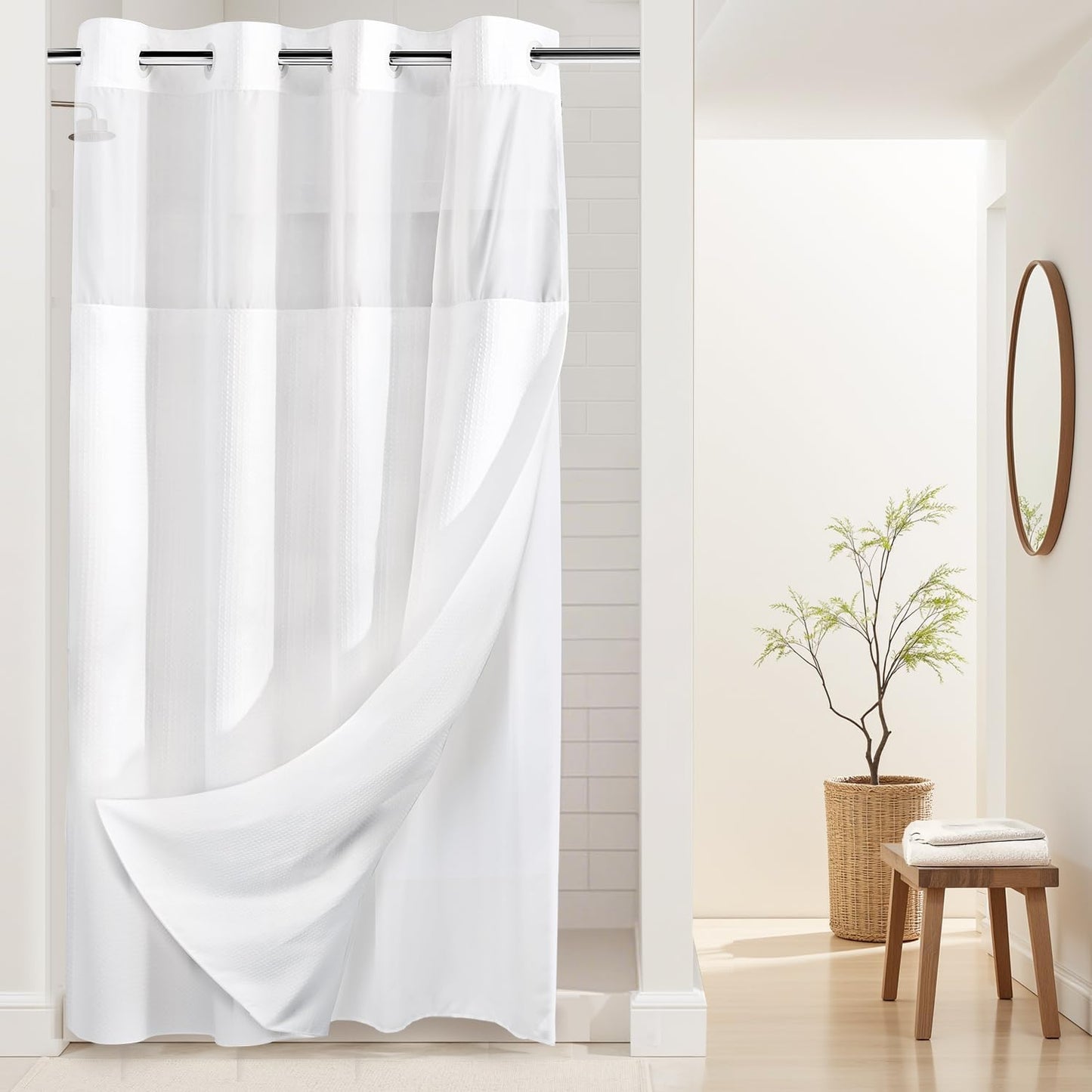 River Dream Heavyweight No Hooks Required Dotted Waffle Weave Shower Curtain with Snap in Liner - 71W x 74H,Hotel Grade,Spa Like Bath Curtain,Graphite Grey