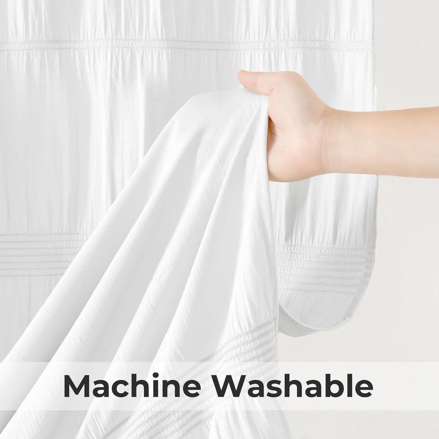 Seasonwood White Shower Curtain Farmhouse Shower Curtain Rustic Striped Cotton Blend Fabric Shower Curtains Heavy Weighted Bathroom Decor, 72 x 72