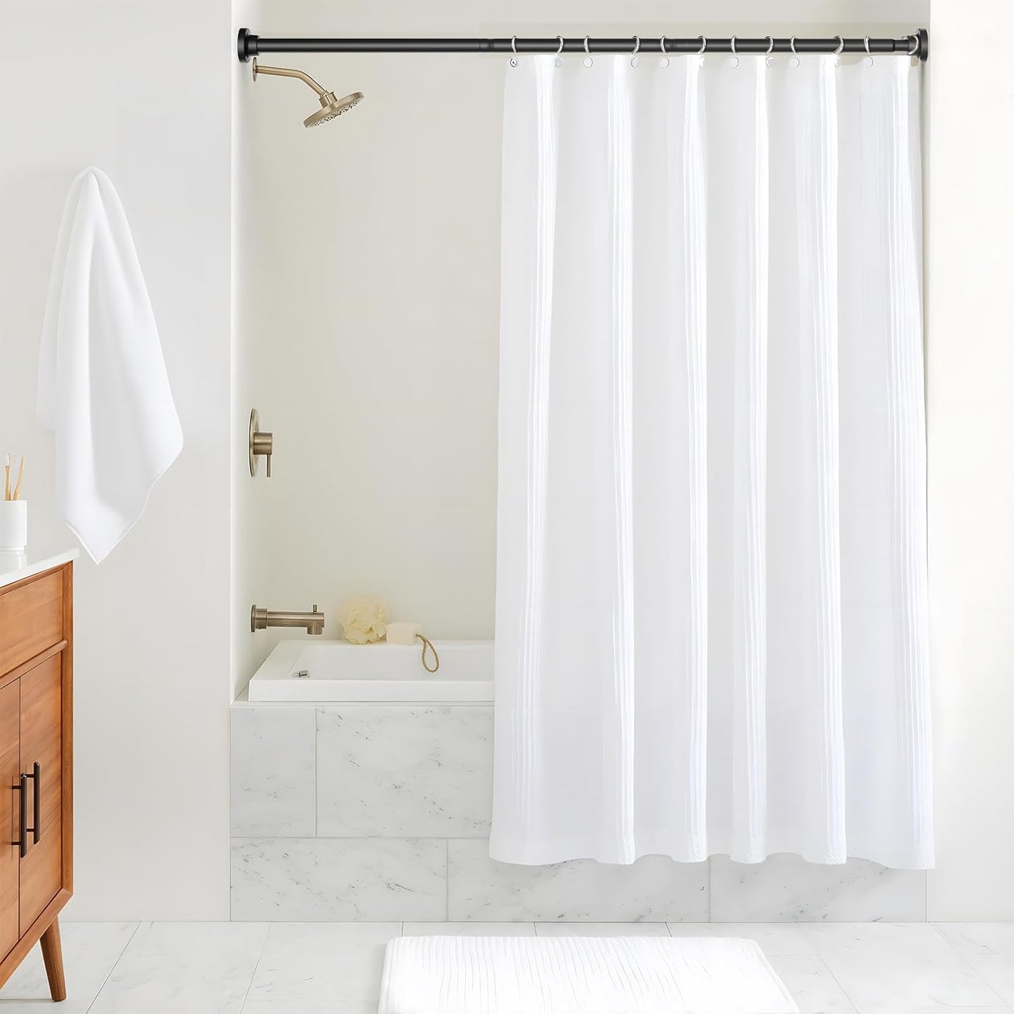 2Pack Shower Curtain Rod 45-78Inch,Tension Curtain Rods,Black Shower Rods for Bathroom, Spring Tension Rod No Drilling for Window,Closet, Door