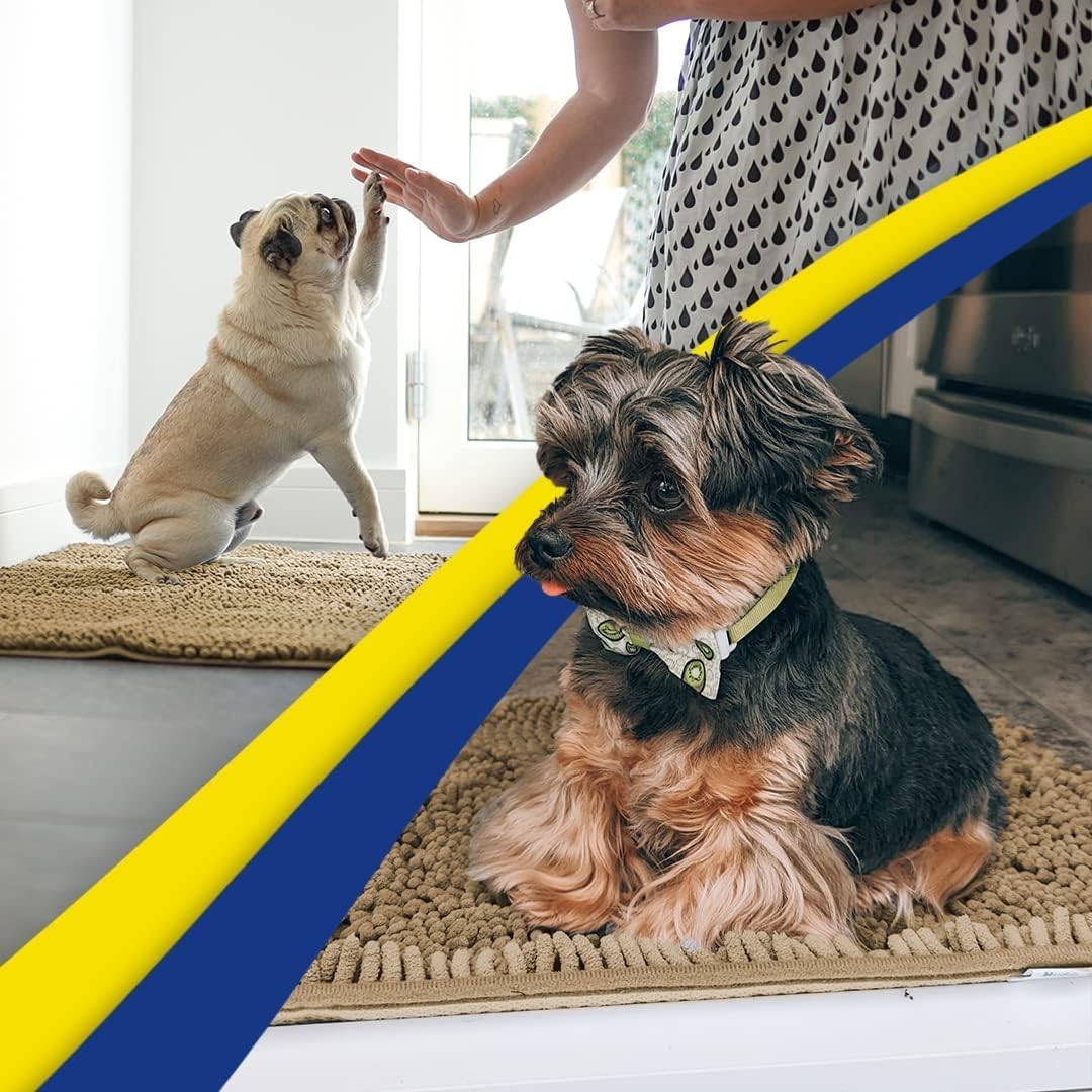 Muddy Mat® Pack of 3 Highly Absorbent Microfiber Dog Door Mat and Pet Rug, Non Slip Thick Washable Area Mat Soft Chenille for Kitchen Bathroom Bedroom and Outdoor - Beige Small, Medium & Large