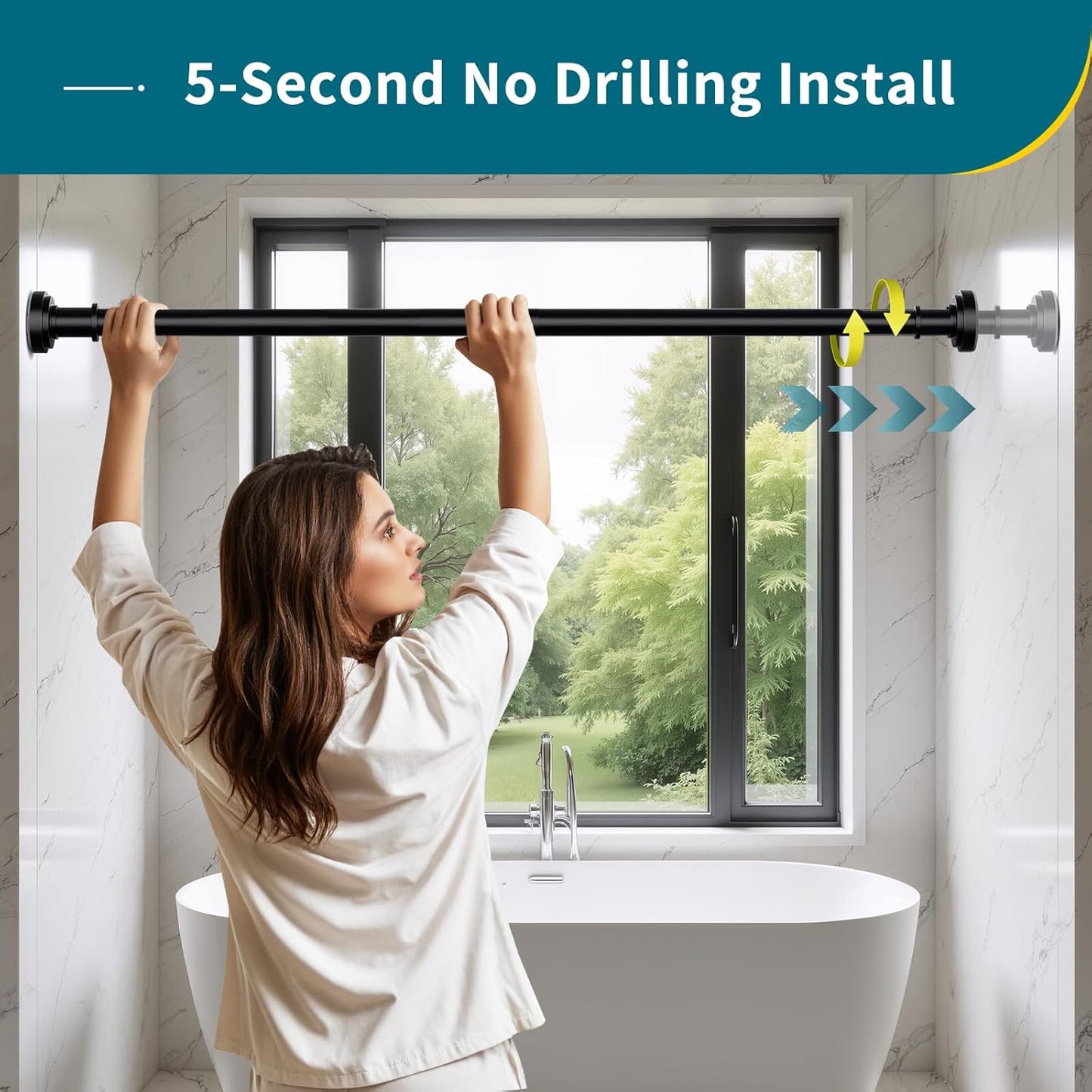 Black Shower Curtain Rod 36-84 Inch(3-7ft) Never Rust No Drilling Spring Tension Shower Rod, Adjustable Curtain Rod for Bathroom Window Living Room