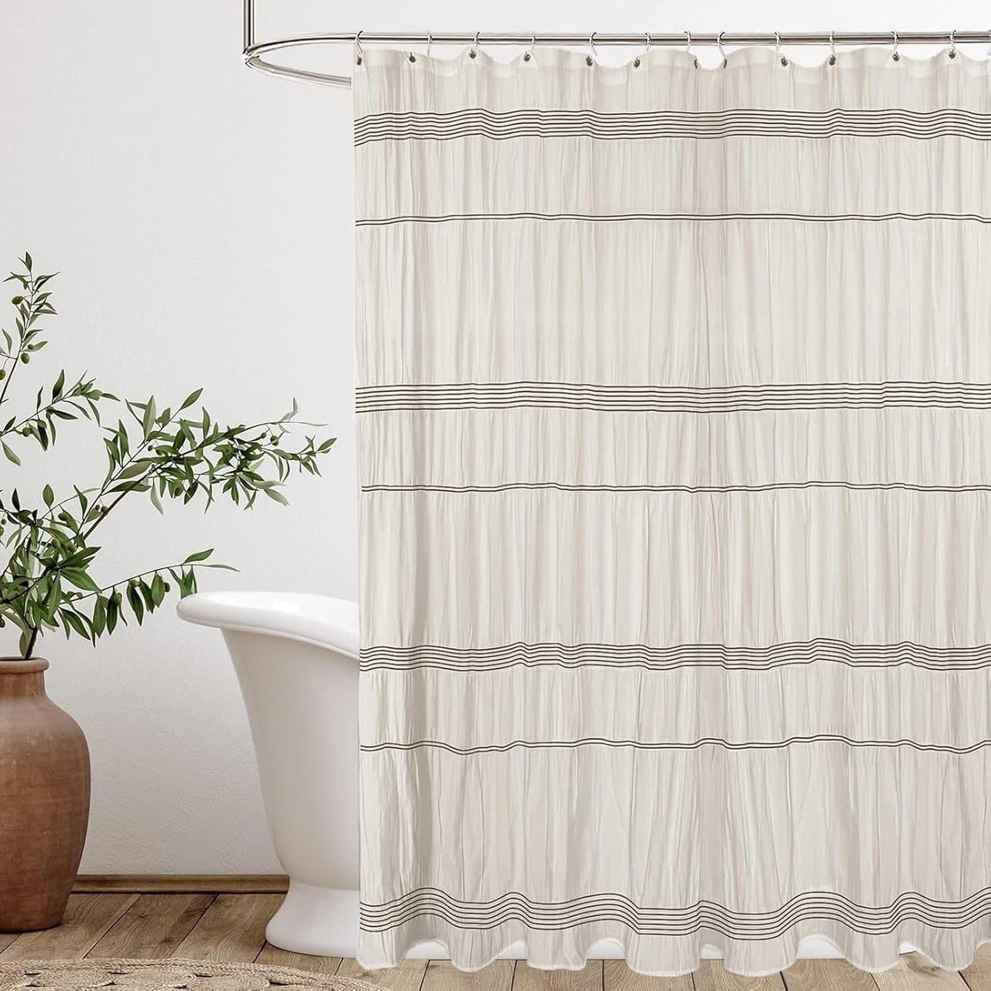 Seasonwood White Shower Curtain Farmhouse Shower Curtain Rustic Striped Cotton Blend Fabric Shower Curtains Heavy Weighted Bathroom Decor, 72 x 72
