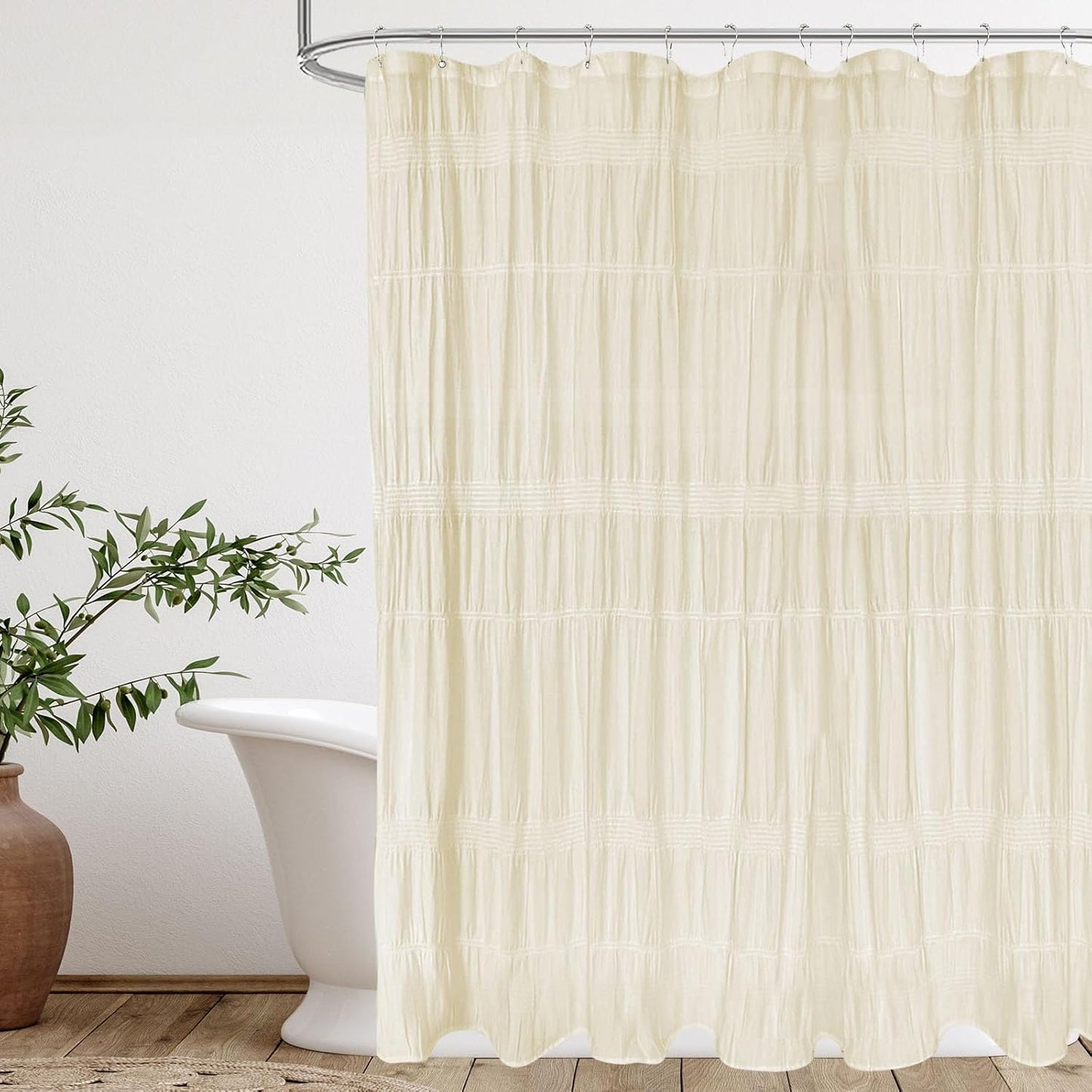 Seasonwood White Shower Curtain Farmhouse Shower Curtain Rustic Striped Cotton Blend Fabric Shower Curtains Heavy Weighted Bathroom Decor, 72 x 72