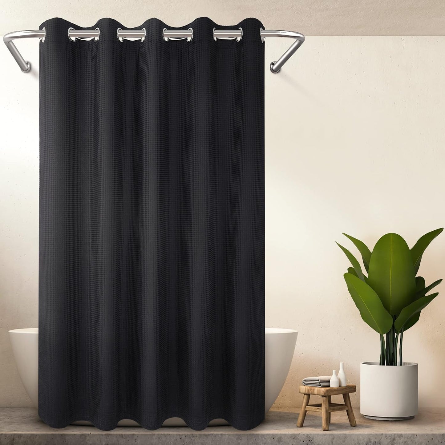 River Dream Cotton Blend No Hook Shower Curtain with Snap in Liner, Hotel Grade Shower Curtains for Bathroom, Water Repellent, White, 71W x74 L