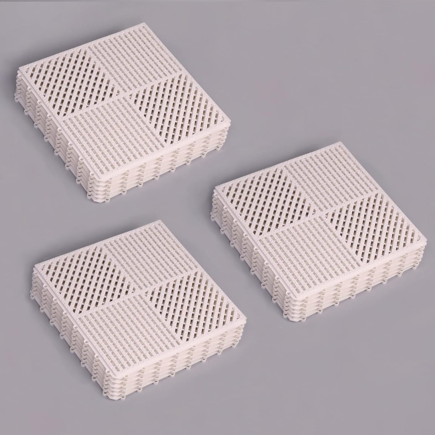 18 Pack Interlocking Drainage Tiles Double Non-Slip Tiles Mat with Drain Holes for Pool, Bathroom, Shower, Pantry, Patio, Boat, Pet Area, 12"×12" Dark Gray