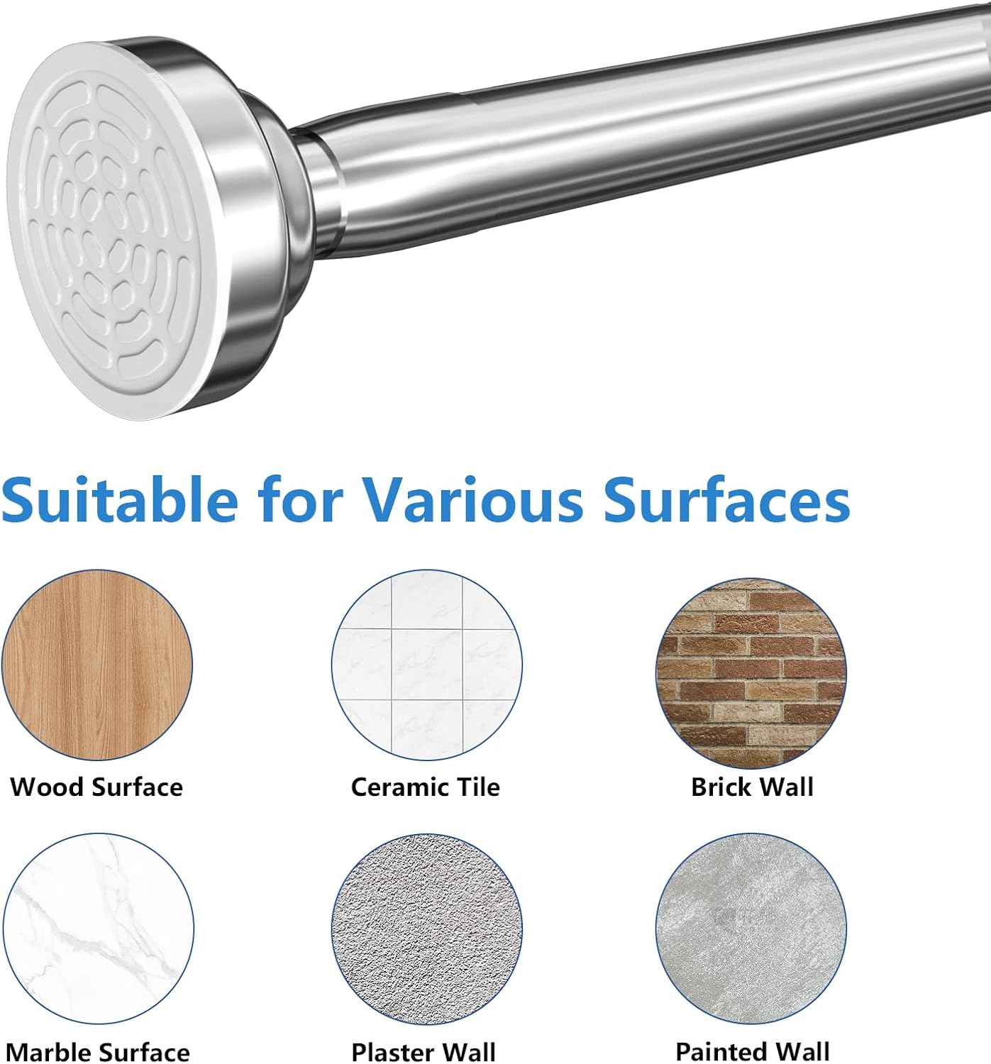 Umimile Shower Curtain Rod, 1 Inch Diameter Adjustable Spring Tension Curtain Rod, 304 Stainless Steel Shower Rod for Bathroom, Windows, Never Rust Non-Slip (Stainless Steel, 50-86”)