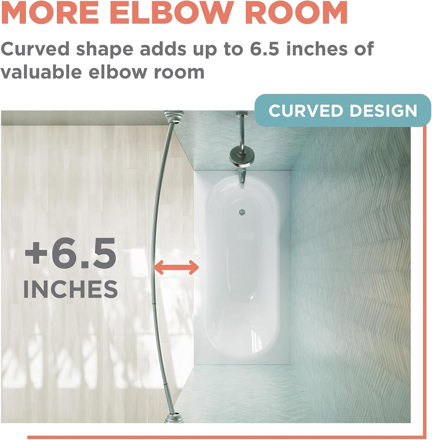 Zenna Home Rustproof Curved Shower Curtain Rod, No Drill Adjustable Curved Tension Shower Curtain Rod for Bathroom, Easy Install, Rounded for Extra Room and Comfort, 50 to 72 Inches, Satin Nickel