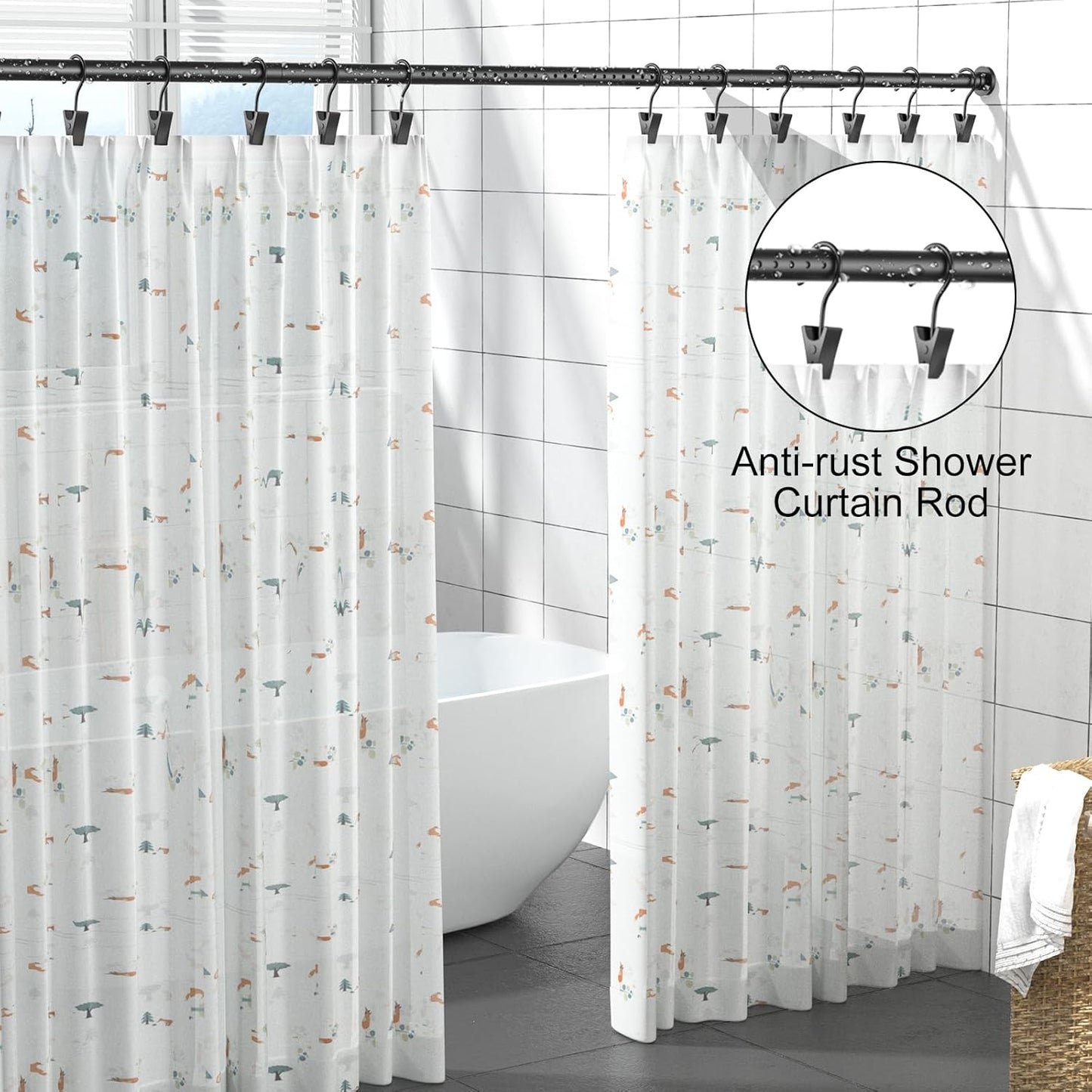 Refrze Room Divider Tension Curtain Rod, 122-150 Inch Tension Shower Curtain Rods, Curtain Rods No Drilling for Window,Adjustable Bathroom Stall Tension Pole-Black