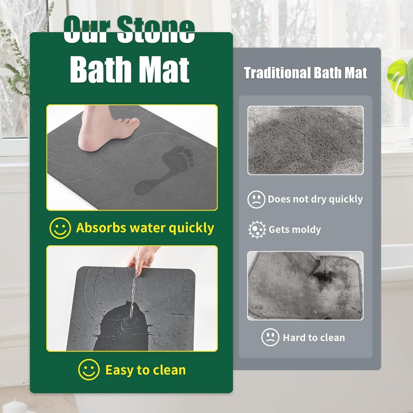 Large Stone Bath Mat, Super Absorbent Diatomaceous Earth Bath Mat Large, Quick Drying Non-Slip Diatomite Stone Bath Mats for Bathroom, Easy to Clean (Dark Grey, Extra Large 31.5" x 19.7")