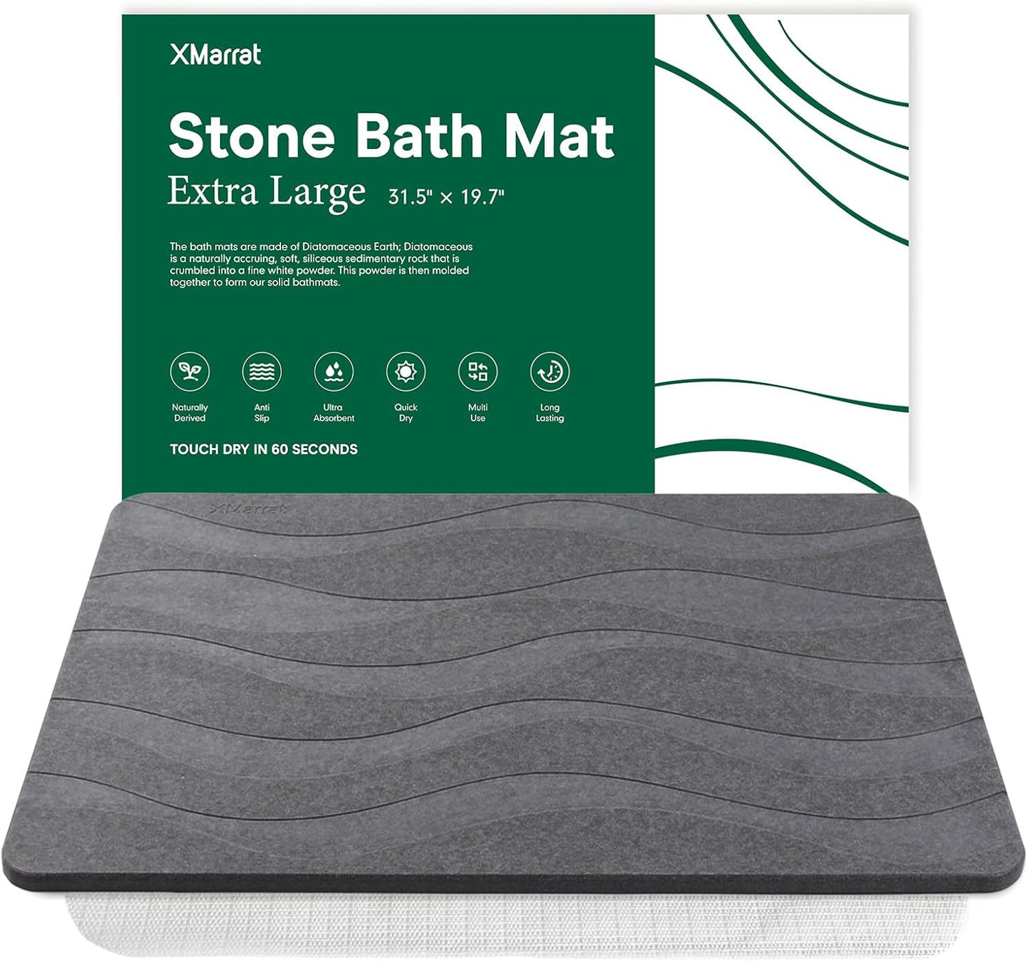 Large Stone Bath Mat, Super Absorbent Diatomaceous Earth Bath Mat Large, Quick Drying Non-Slip Diatomite Stone Bath Mats for Bathroom, Easy to Clean (Dark Grey, Extra Large 31.5" x 19.7")