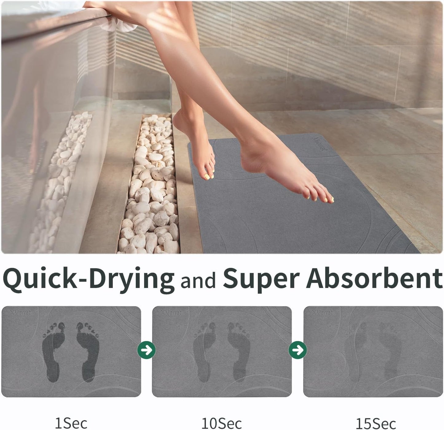 Large Stone Bath Mat, Super Absorbent Diatomaceous Earth Bath Mat Large, Quick Drying Non-Slip Diatomite Stone Bath Mats for Bathroom, Easy to Clean (Dark Grey, Extra Large 31.5" x 19.7")