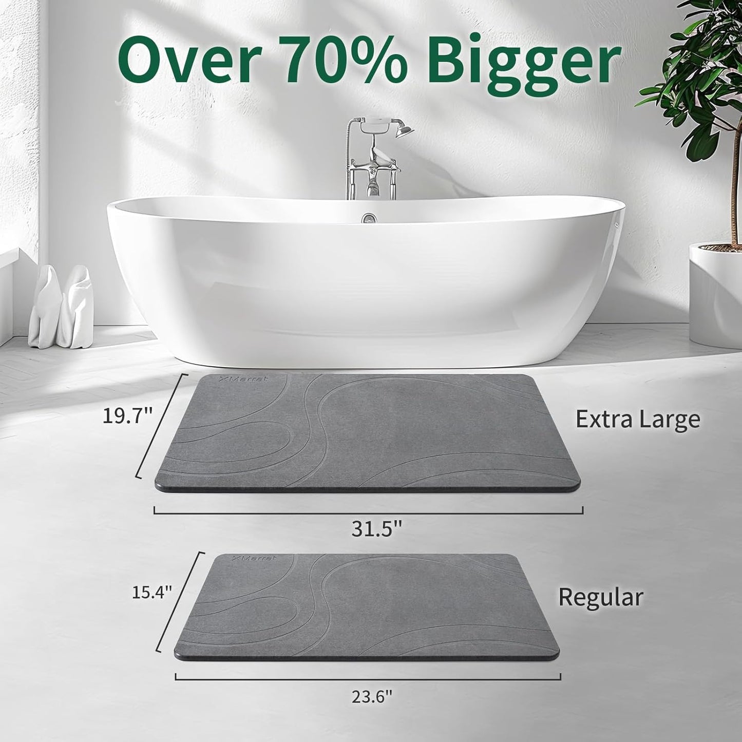 Large Stone Bath Mat, Super Absorbent Diatomaceous Earth Bath Mat Large, Quick Drying Non-Slip Diatomite Stone Bath Mats for Bathroom, Easy to Clean (Dark Grey, Extra Large 31.5" x 19.7")