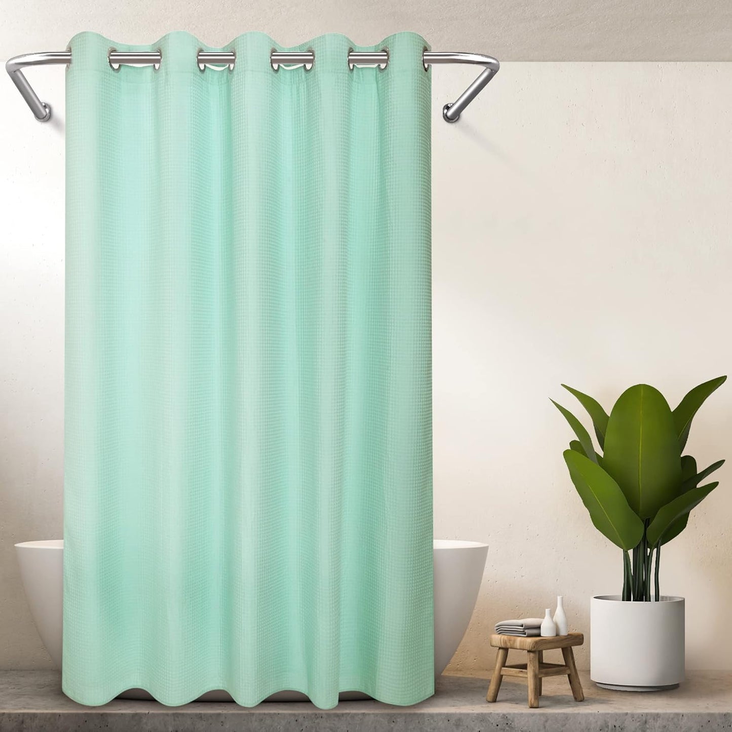River Dream Cotton Blend No Hook Shower Curtain with Snap in Liner, Hotel Grade Shower Curtains for Bathroom, Water Repellent, White, 71W x74 L