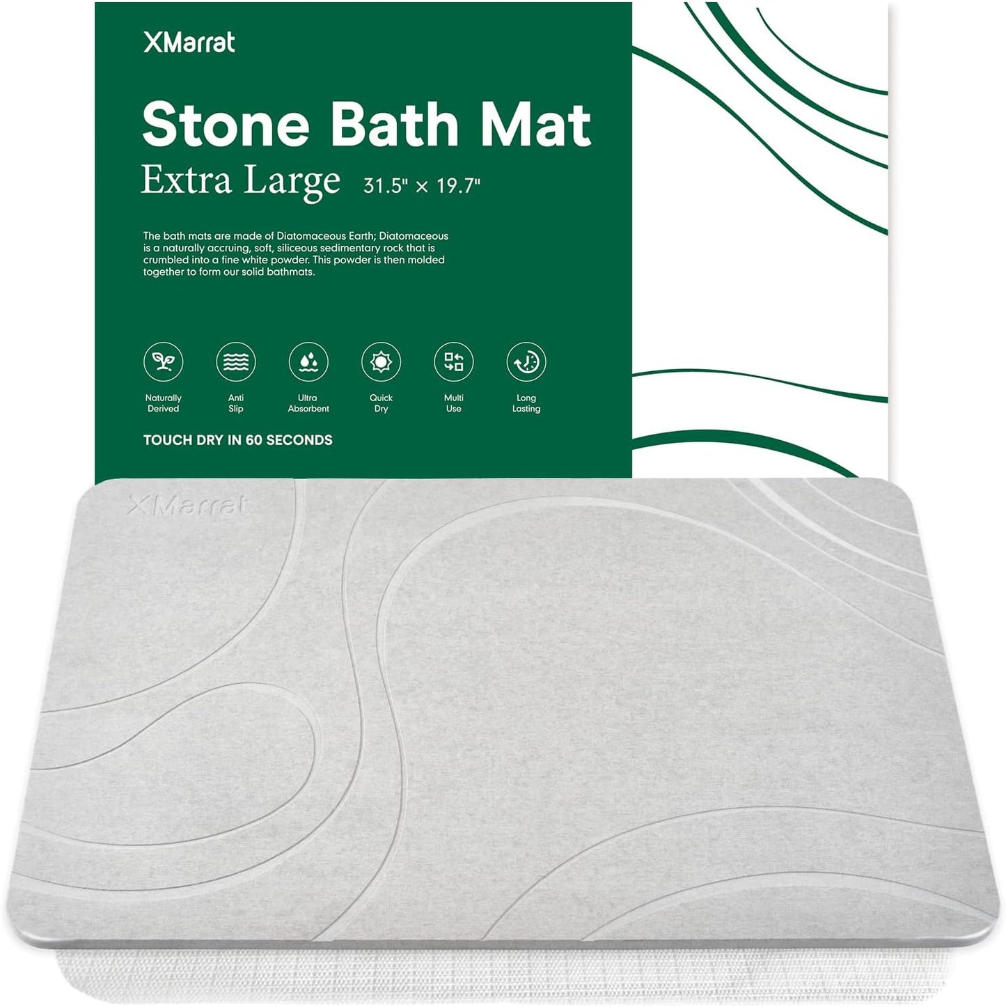 Large Stone Bath Mat, Super Absorbent Diatomaceous Earth Bath Mat Large, Quick Drying Non-Slip Diatomite Stone Bath Mats for Bathroom, Easy to Clean (Dark Grey, Extra Large 31.5" x 19.7")