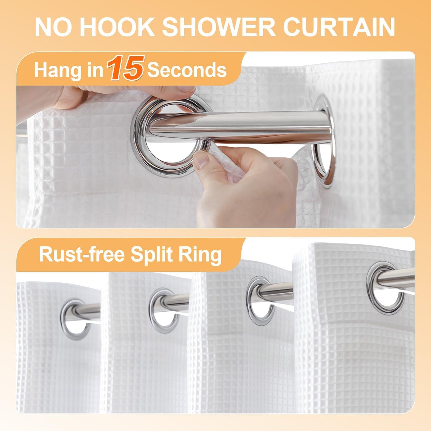 River Dream Cotton Blend No Hook Shower Curtain with Snap in Liner, Hotel Grade Shower Curtains for Bathroom, Water Repellent, White, 71W x74 L