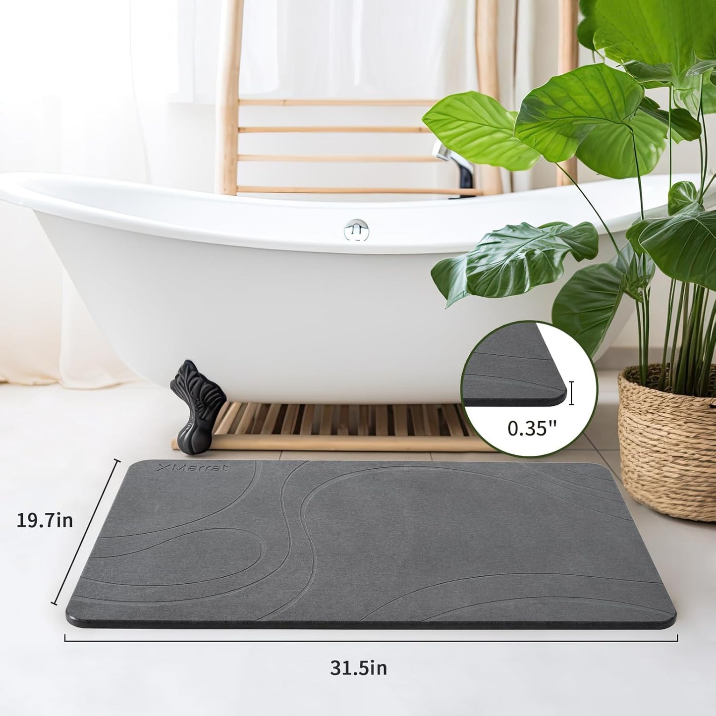 Large Stone Bath Mat, Super Absorbent Diatomaceous Earth Bath Mat Large, Quick Drying Non-Slip Diatomite Stone Bath Mats for Bathroom, Easy to Clean (Dark Grey, Extra Large 31.5" x 19.7")
