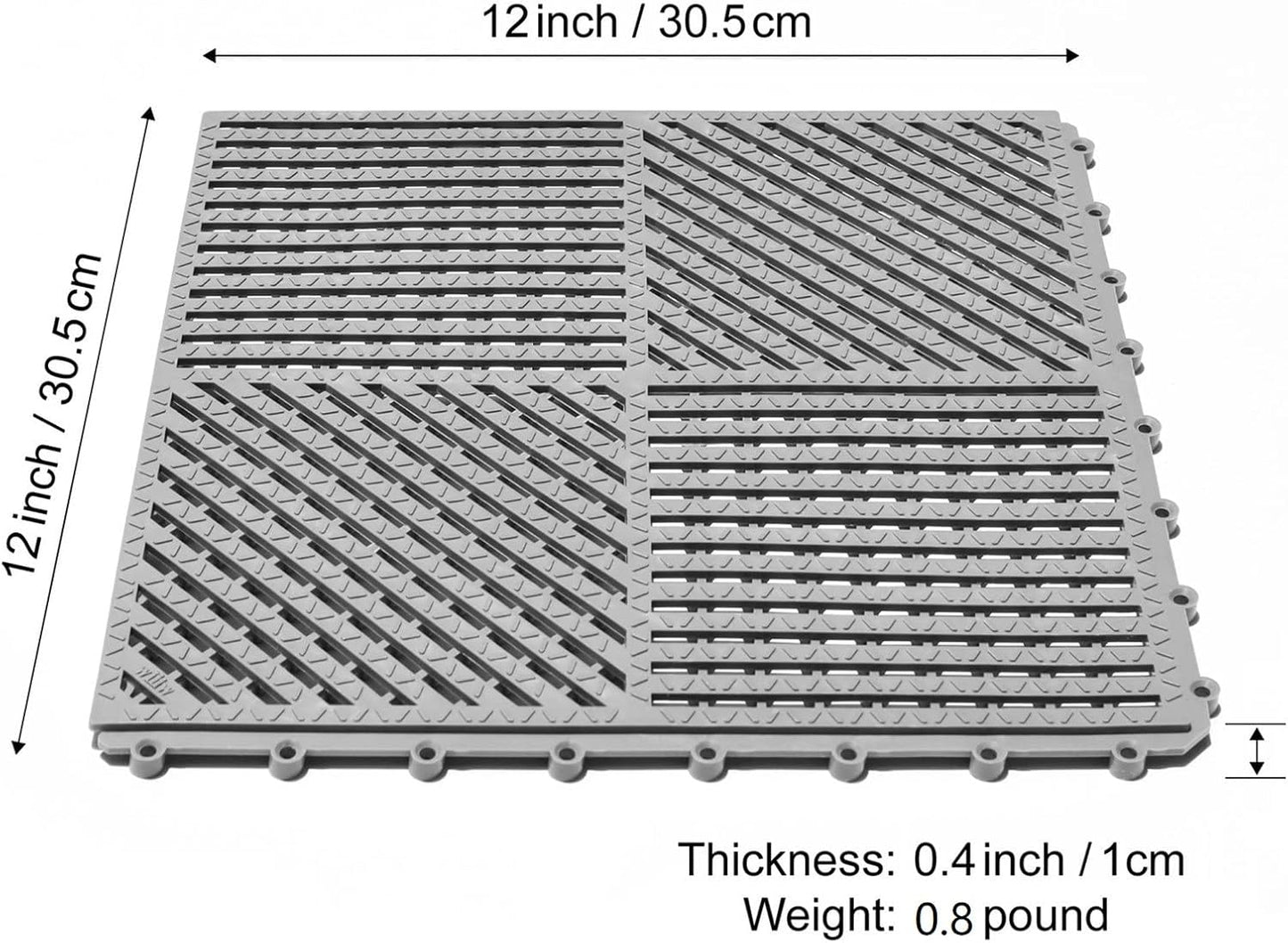 18 Pack Interlocking Drainage Tiles Double Non-Slip Tiles Mat with Drain Holes for Pool, Bathroom, Shower, Pantry, Patio, Boat, Pet Area, 12"×12" Dark Gray