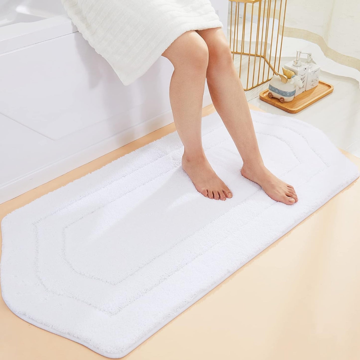 COSY HOMEER Extra Thick Bath Linen Sets Rugs for Bathroom - Anti-Slip Bath Mats Soft Plush 100% Strong Polyester Living Room Bedroom Water Absorbent(Beige,20x32+24x48 -Inches)