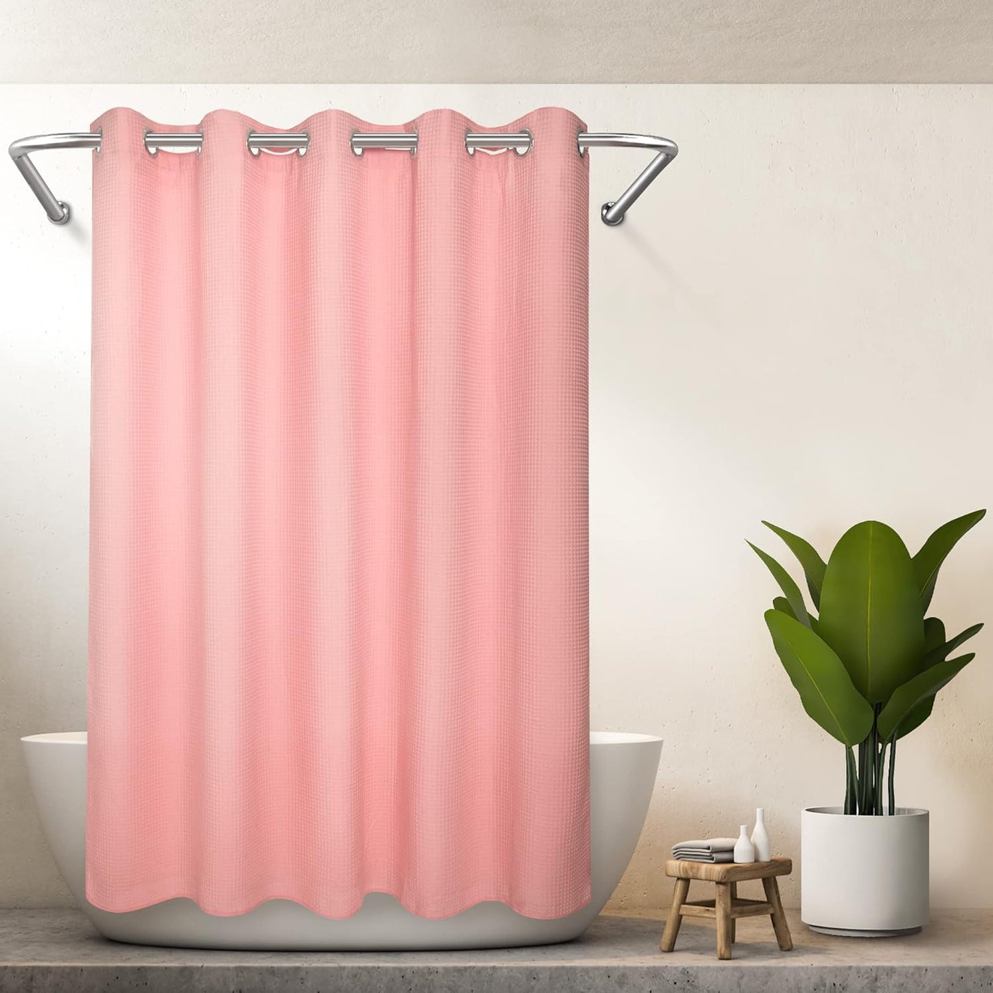 River Dream Cotton Blend No Hook Shower Curtain with Snap in Liner, Hotel Grade Shower Curtains for Bathroom, Water Repellent, White, 71W x74 L