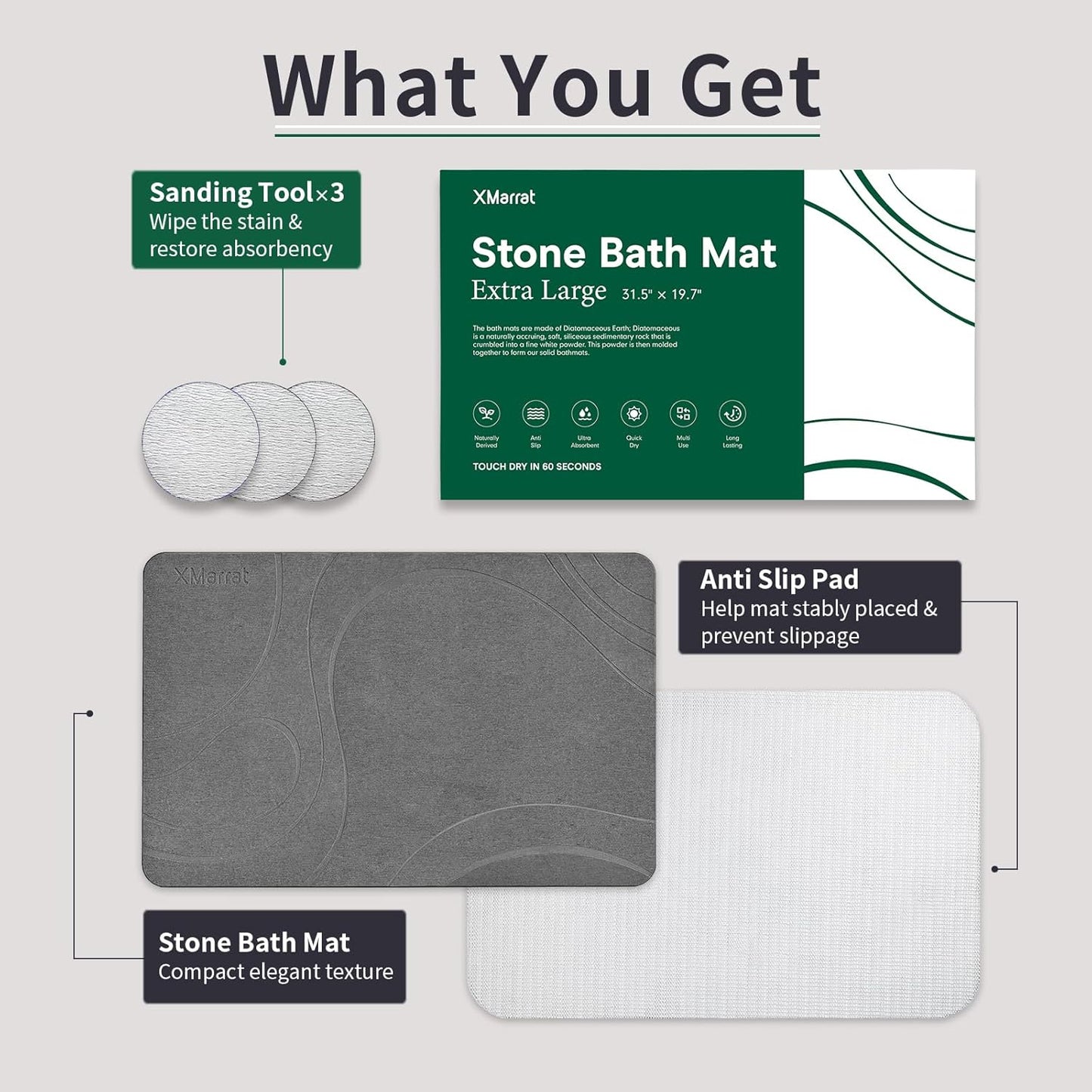 Large Stone Bath Mat, Super Absorbent Diatomaceous Earth Bath Mat Large, Quick Drying Non-Slip Diatomite Stone Bath Mats for Bathroom, Easy to Clean (Dark Grey, Extra Large 31.5" x 19.7")