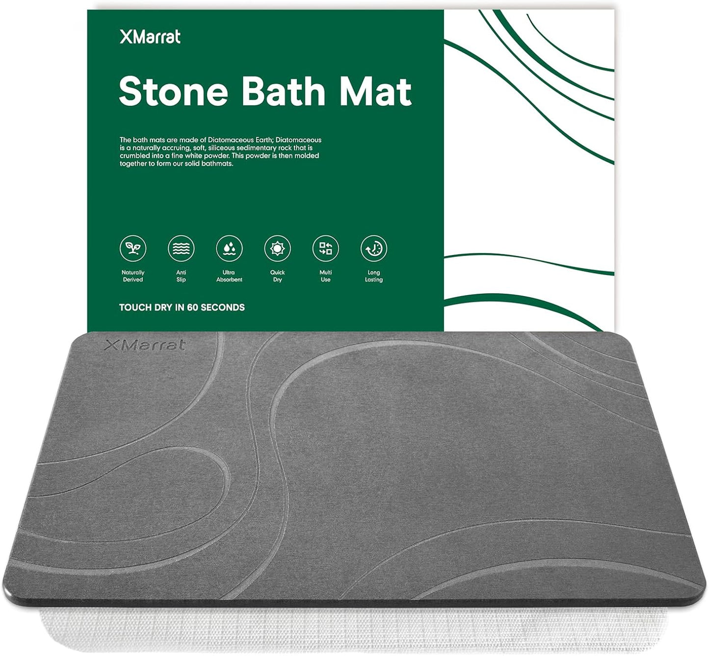 Large Stone Bath Mat, Super Absorbent Diatomaceous Earth Bath Mat Large, Quick Drying Non-Slip Diatomite Stone Bath Mats for Bathroom, Easy to Clean (Dark Grey, Extra Large 31.5" x 19.7")