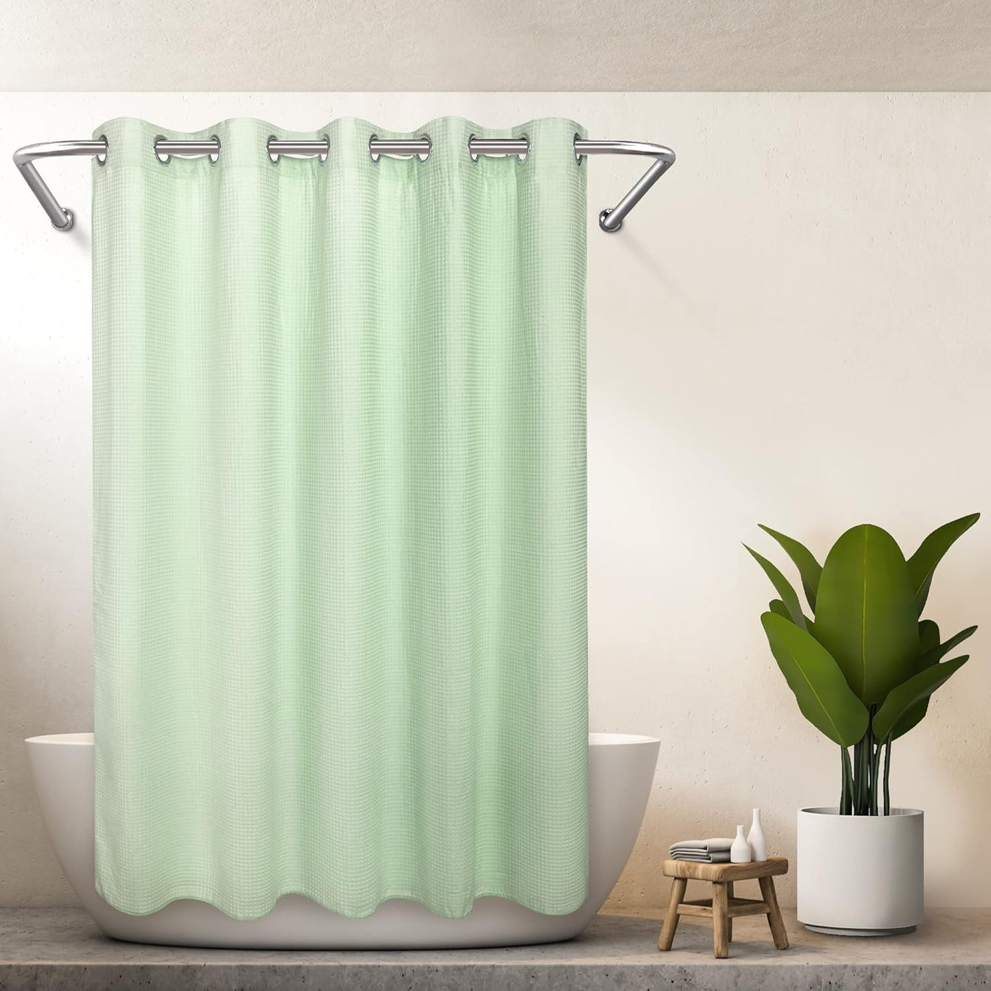 River Dream Cotton Blend No Hook Shower Curtain with Snap in Liner, Hotel Grade Shower Curtains for Bathroom, Water Repellent, White, 71W x74 L