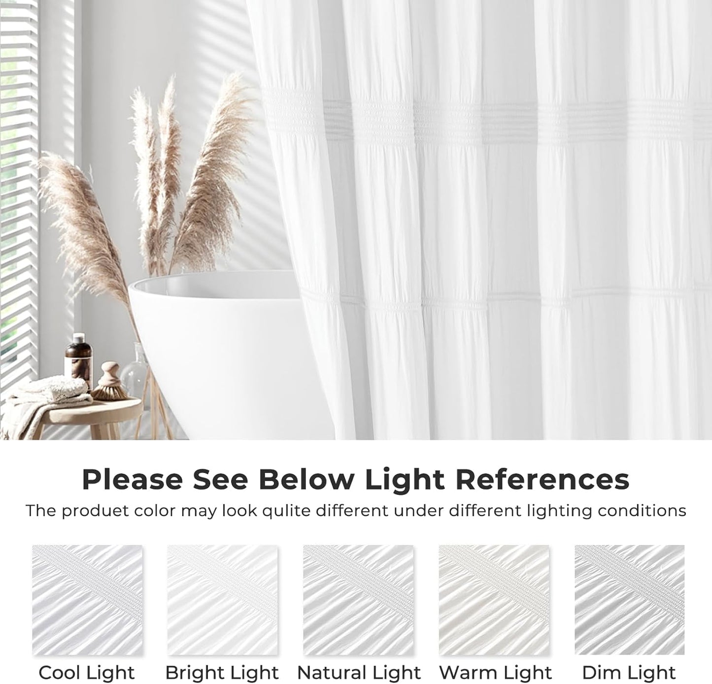Seasonwood White Shower Curtain Farmhouse Shower Curtain Rustic Striped Cotton Blend Fabric Shower Curtains Heavy Weighted Bathroom Decor, 72 x 72