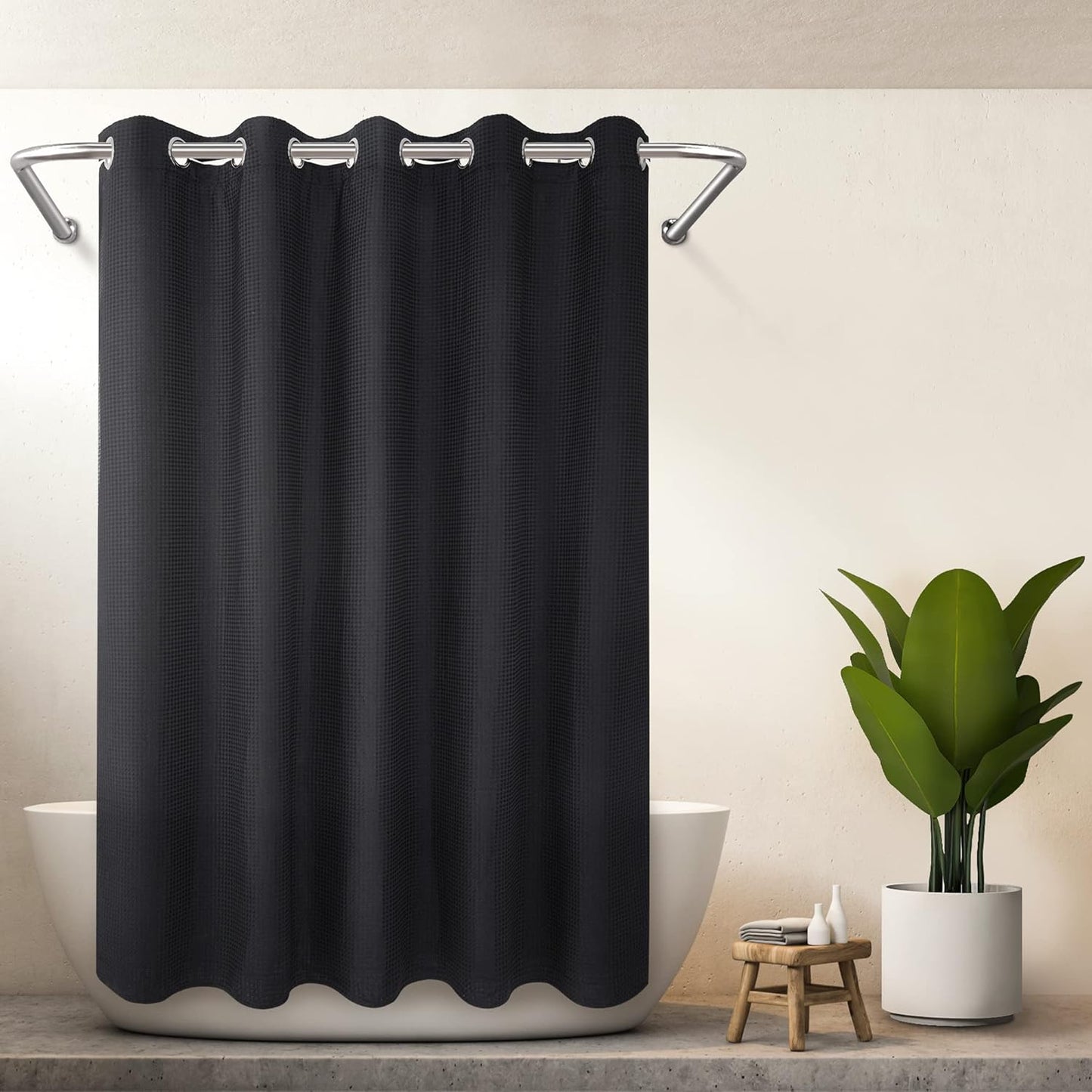River Dream Cotton Blend No Hook Shower Curtain with Snap in Liner, Hotel Grade Shower Curtains for Bathroom, Water Repellent, White, 71W x74 L