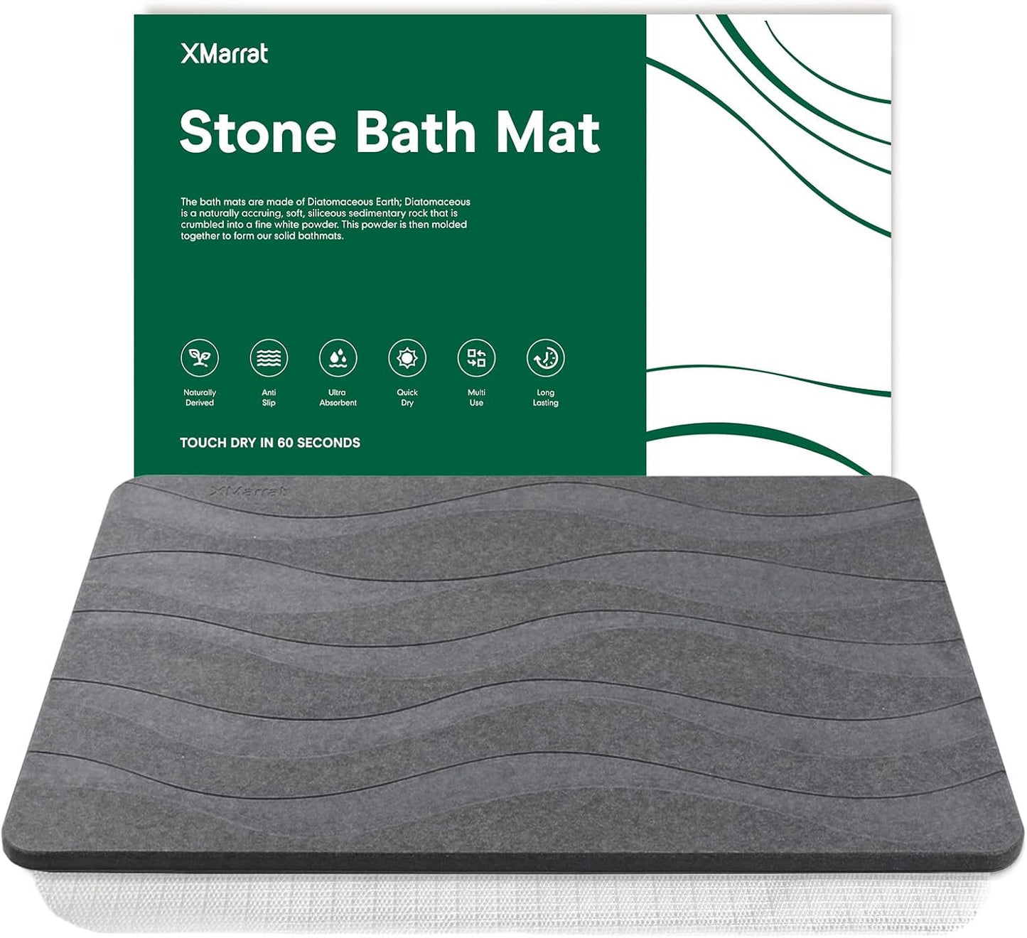 Large Stone Bath Mat, Super Absorbent Diatomaceous Earth Bath Mat Large, Quick Drying Non-Slip Diatomite Stone Bath Mats for Bathroom, Easy to Clean (Dark Grey, Extra Large 31.5" x 19.7")