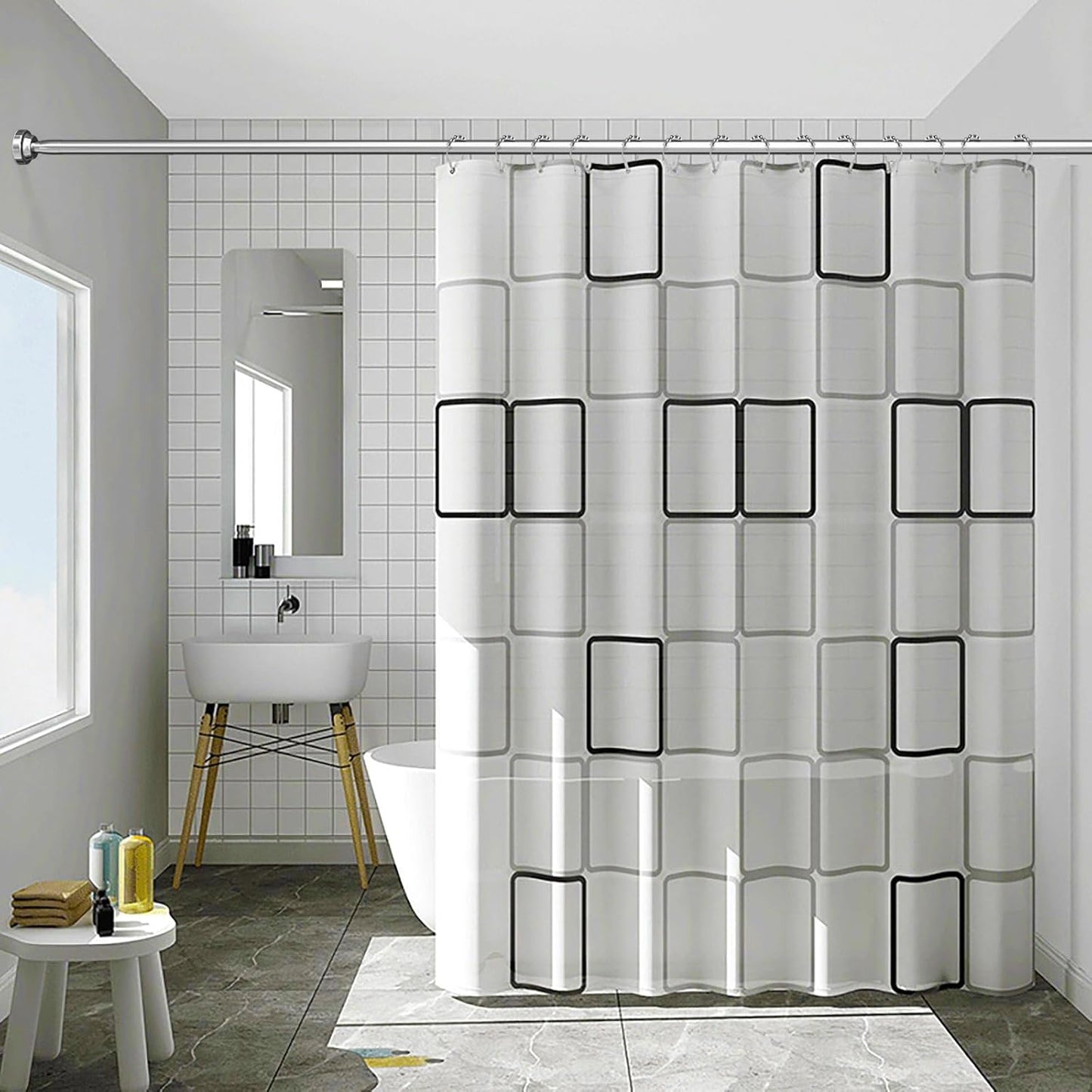 Umimile Shower Curtain Rod, 1 Inch Diameter Adjustable Spring Tension Curtain Rod, 304 Stainless Steel Shower Rod for Bathroom, Windows, Never Rust Non-Slip (Stainless Steel, 50-86”)