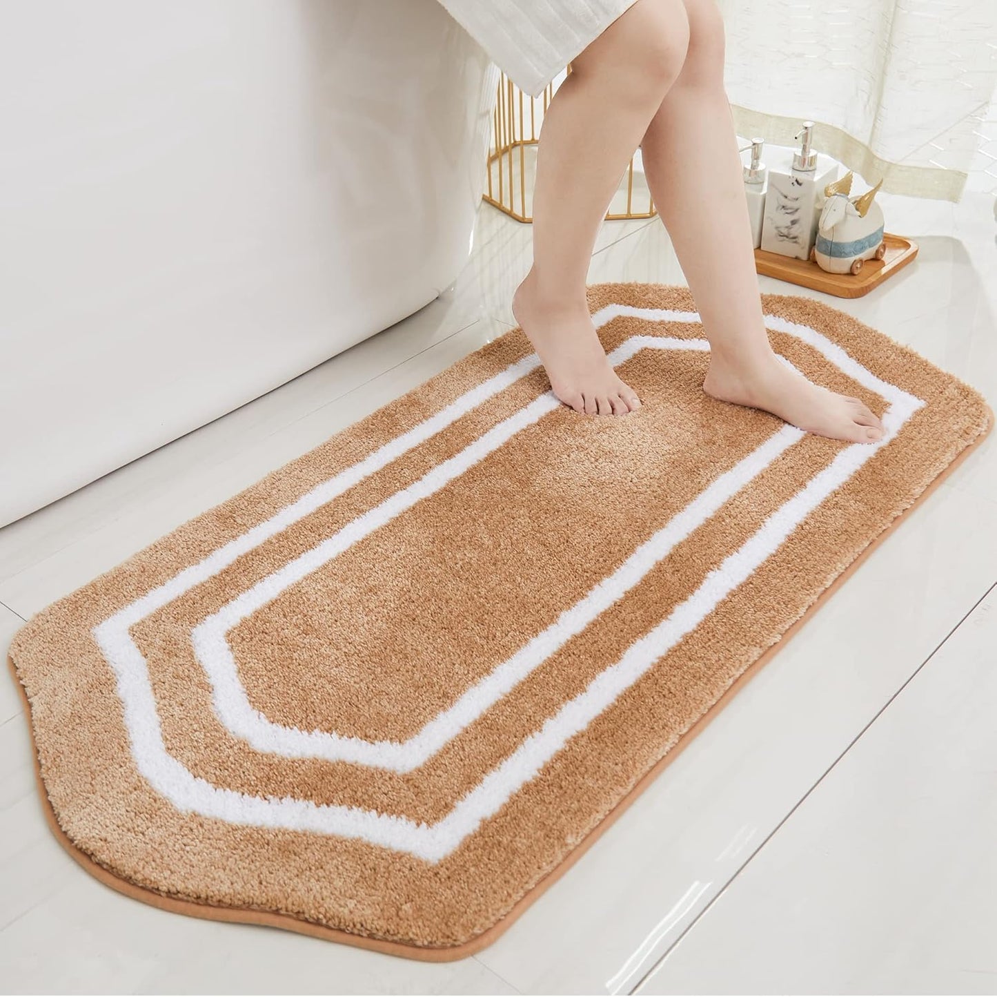 COSY HOMEER Extra Thick Bath Linen Sets Rugs for Bathroom - Anti-Slip Bath Mats Soft Plush 100% Strong Polyester Living Room Bedroom Water Absorbent(Beige,20x32+24x48 -Inches)