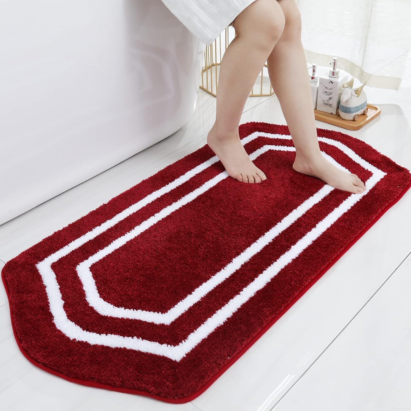 COSY HOMEER Extra Thick Bath Linen Sets Rugs for Bathroom - Anti-Slip Bath Mats Soft Plush 100% Strong Polyester Living Room Bedroom Water Absorbent(Beige,20x32+24x48 -Inches)