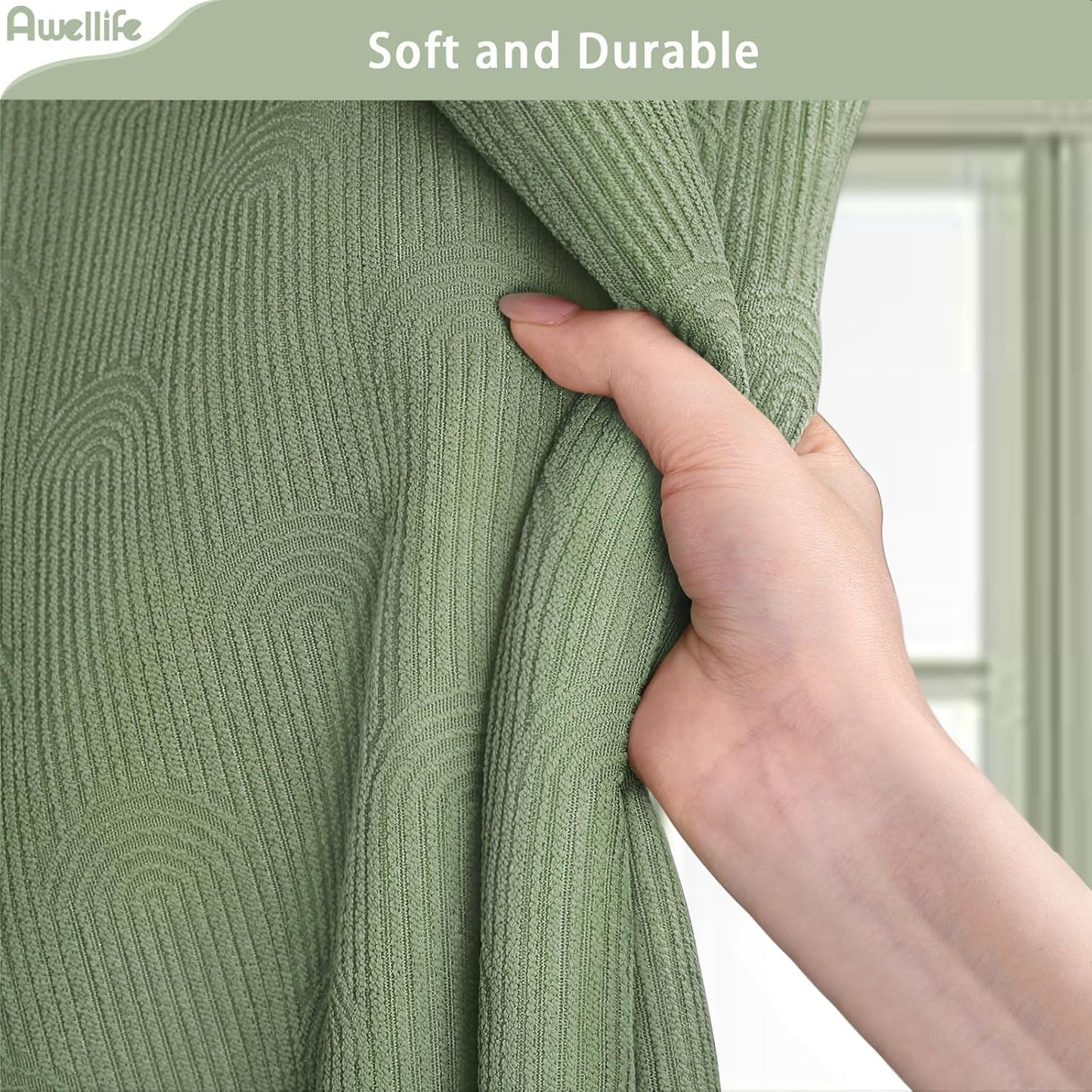 Awellife Sage Green Shower Curtains for Bathroom Cotton Fabric Touch Bohemian Mid Century Boho Minimalist Arch 72" L X 72" W