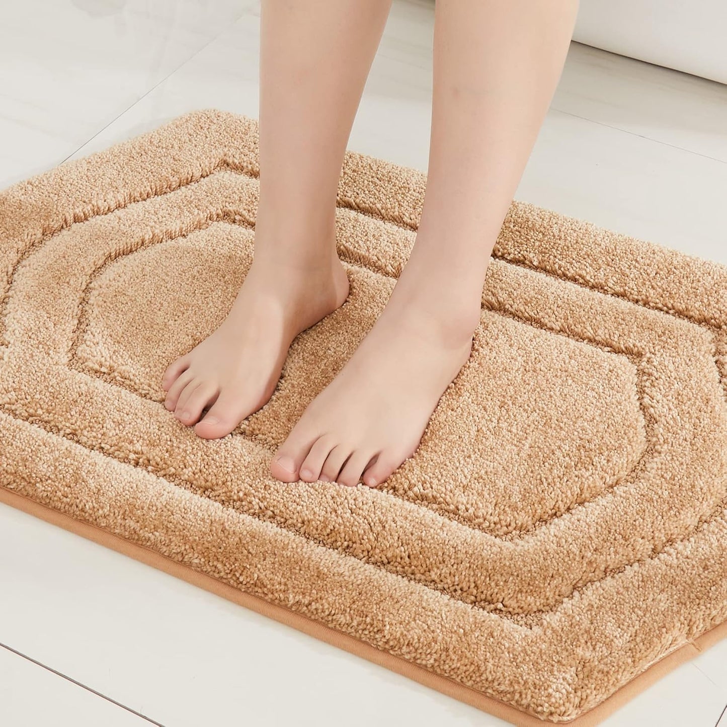 COSY HOMEER Extra Thick Bath Linen Sets Rugs for Bathroom - Anti-Slip Bath Mats Soft Plush 100% Strong Polyester Living Room Bedroom Water Absorbent(Beige,20x32+24x48 -Inches)
