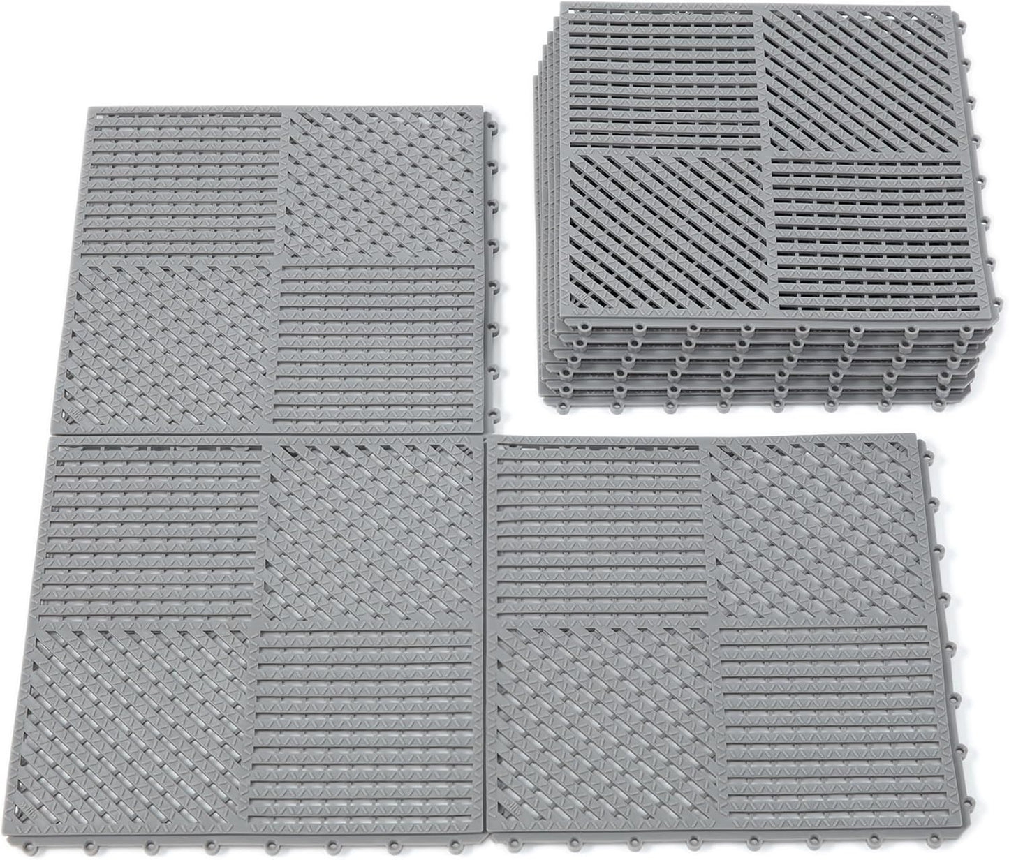 18 Pack Interlocking Drainage Tiles Double Non-Slip Tiles Mat with Drain Holes for Pool, Bathroom, Shower, Pantry, Patio, Boat, Pet Area, 12"×12" Dark Gray
