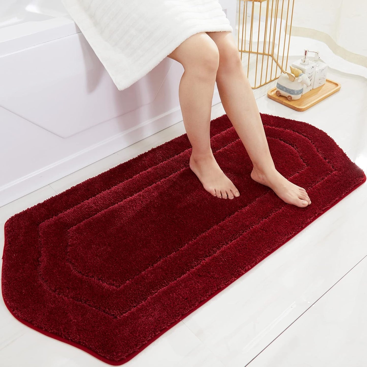 COSY HOMEER Extra Thick Bath Linen Sets Rugs for Bathroom - Anti-Slip Bath Mats Soft Plush 100% Strong Polyester Living Room Bedroom Water Absorbent(Beige,20x32+24x48 -Inches)