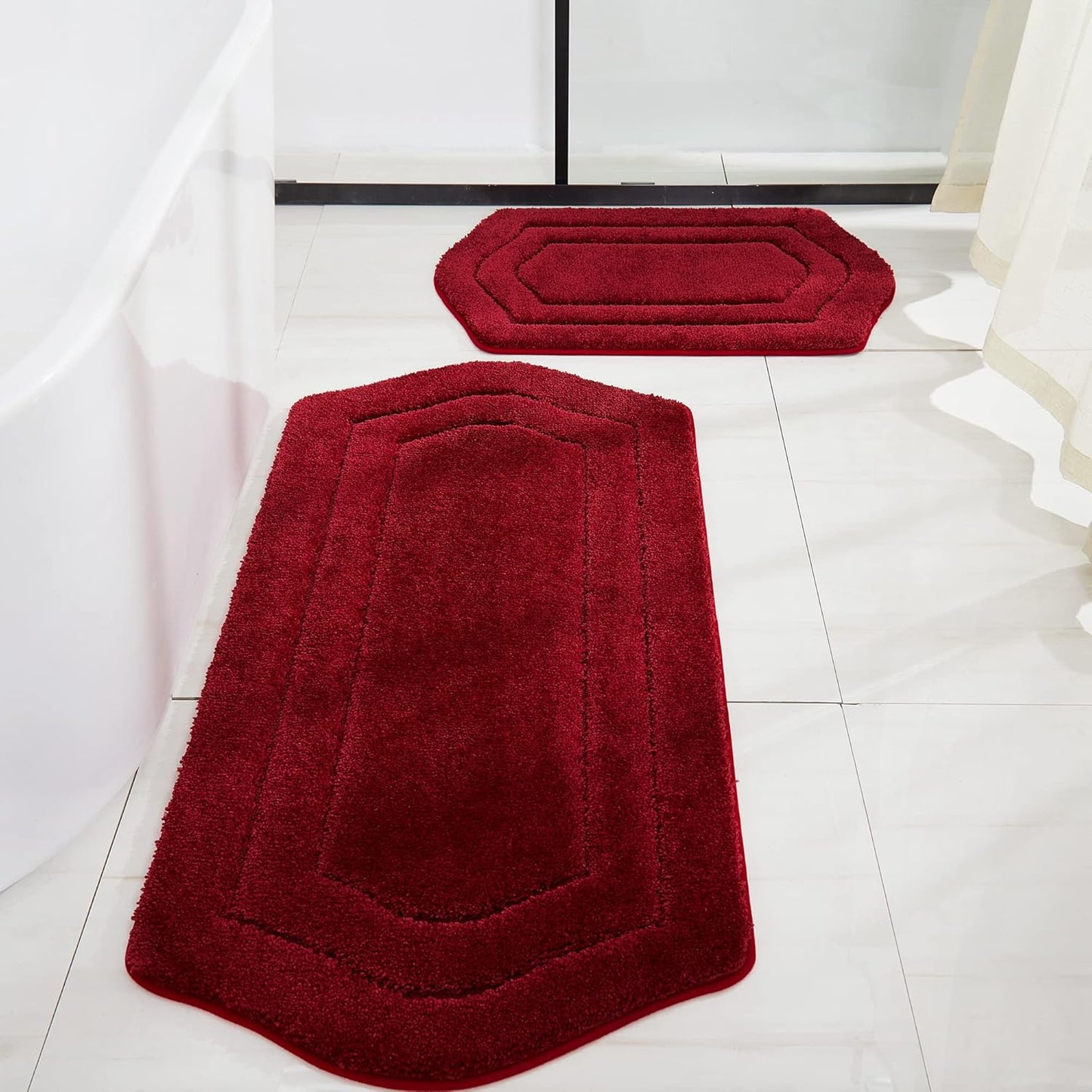 COSY HOMEER Extra Thick Bath Linen Sets Rugs for Bathroom - Anti-Slip Bath Mats Soft Plush 100% Strong Polyester Living Room Bedroom Water Absorbent(Beige,20x32+24x48 -Inches)