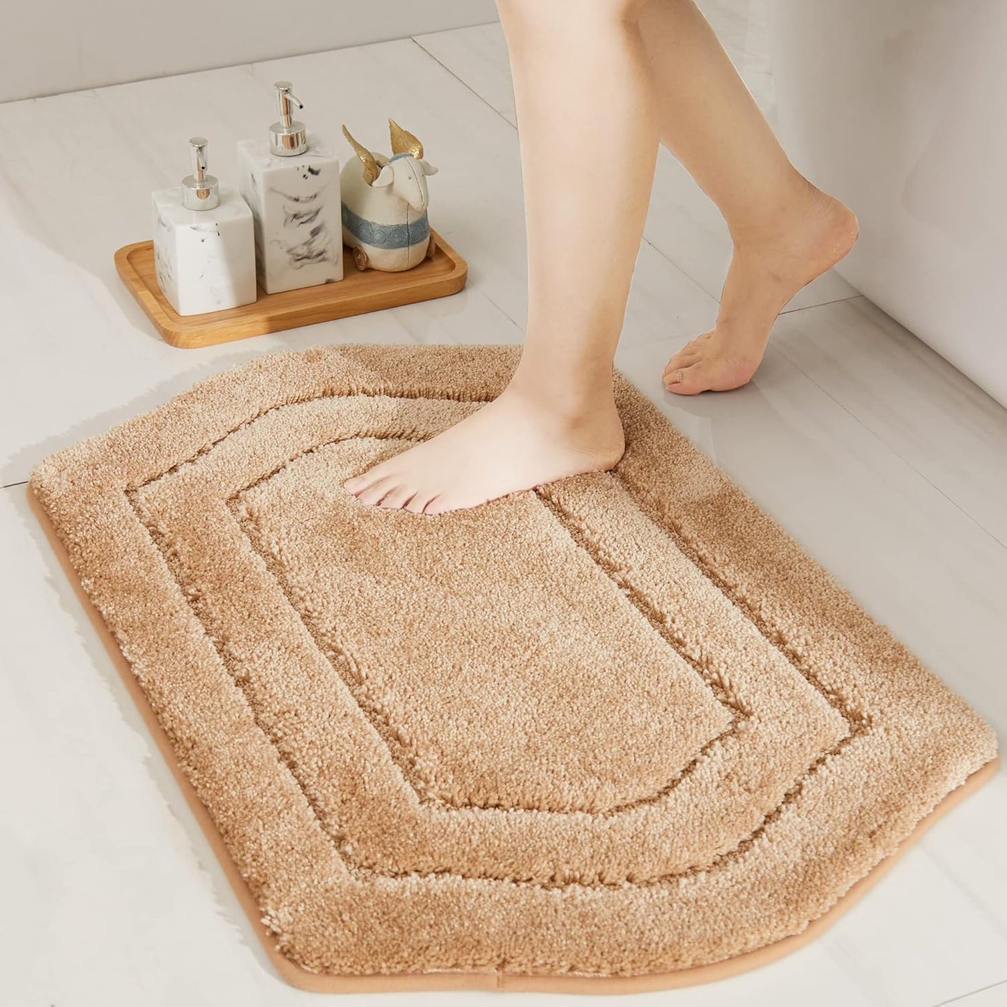 COSY HOMEER Extra Thick Bath Linen Sets Rugs for Bathroom - Anti-Slip Bath Mats Soft Plush 100% Strong Polyester Living Room Bedroom Water Absorbent(Beige,20x32+24x48 -Inches)