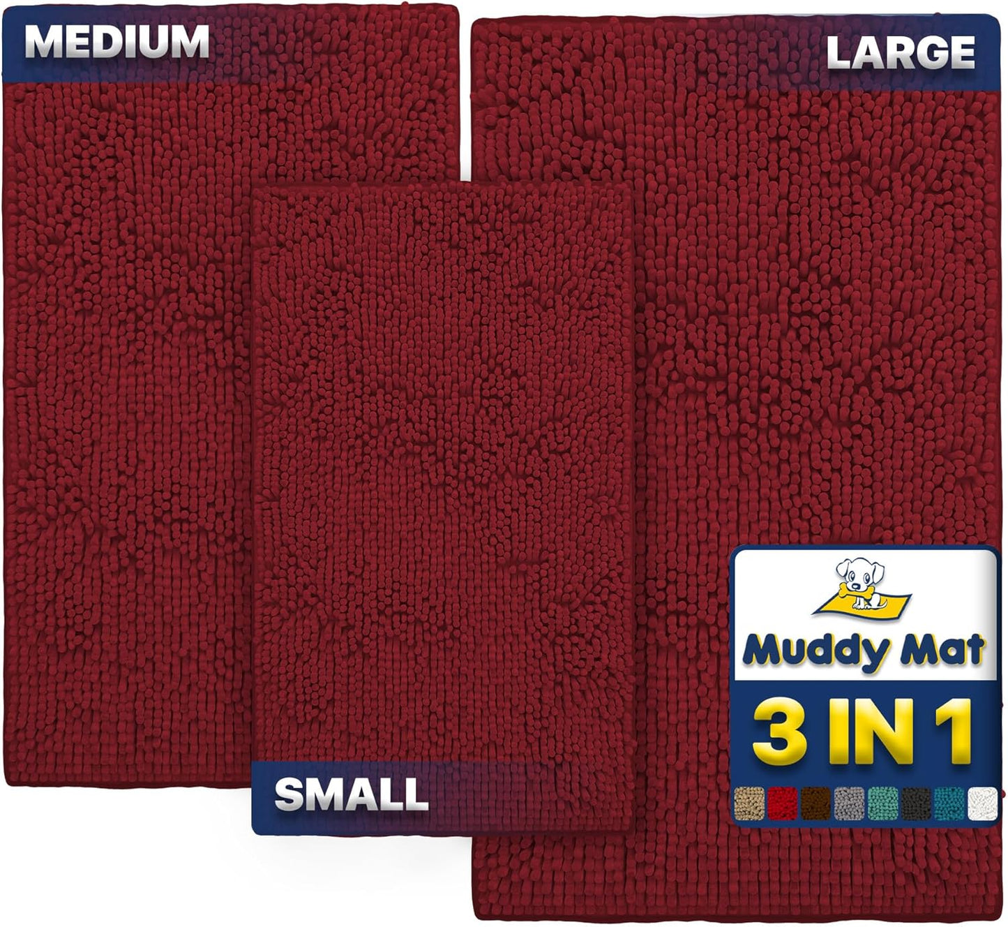 Muddy Mat® Pack of 3 Highly Absorbent Microfiber Dog Door Mat and Pet Rug, Non Slip Thick Washable Area Mat Soft Chenille for Kitchen Bathroom Bedroom and Outdoor - Beige Small, Medium & Large