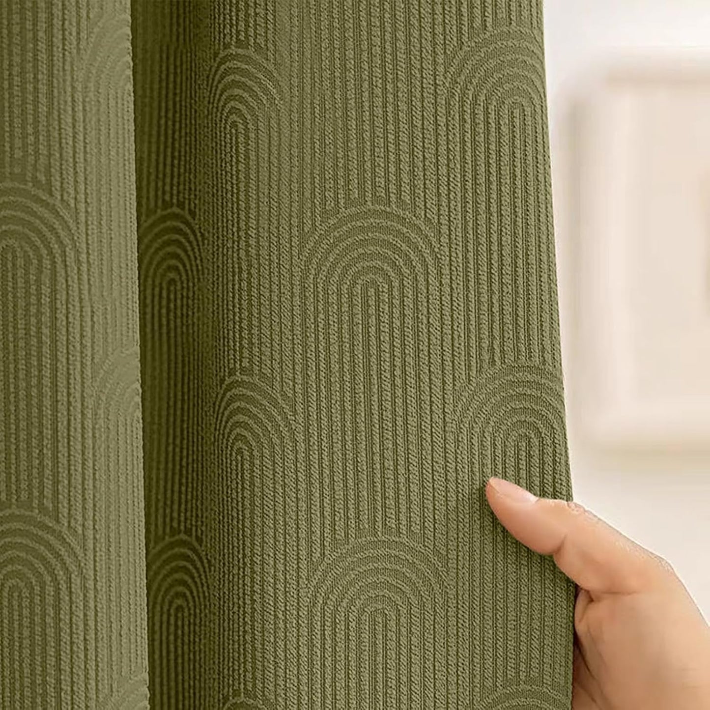 Awellife Sage Green Shower Curtains for Bathroom Cotton Fabric Touch Bohemian Mid Century Boho Minimalist Arch 72" L X 72" W