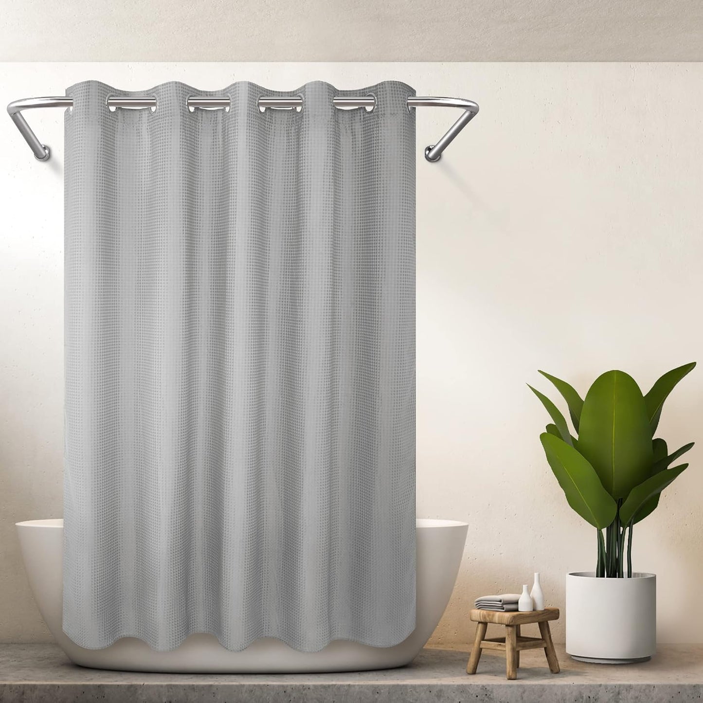 River Dream Cotton Blend No Hook Shower Curtain with Snap in Liner, Hotel Grade Shower Curtains for Bathroom, Water Repellent, White, 71W x74 L