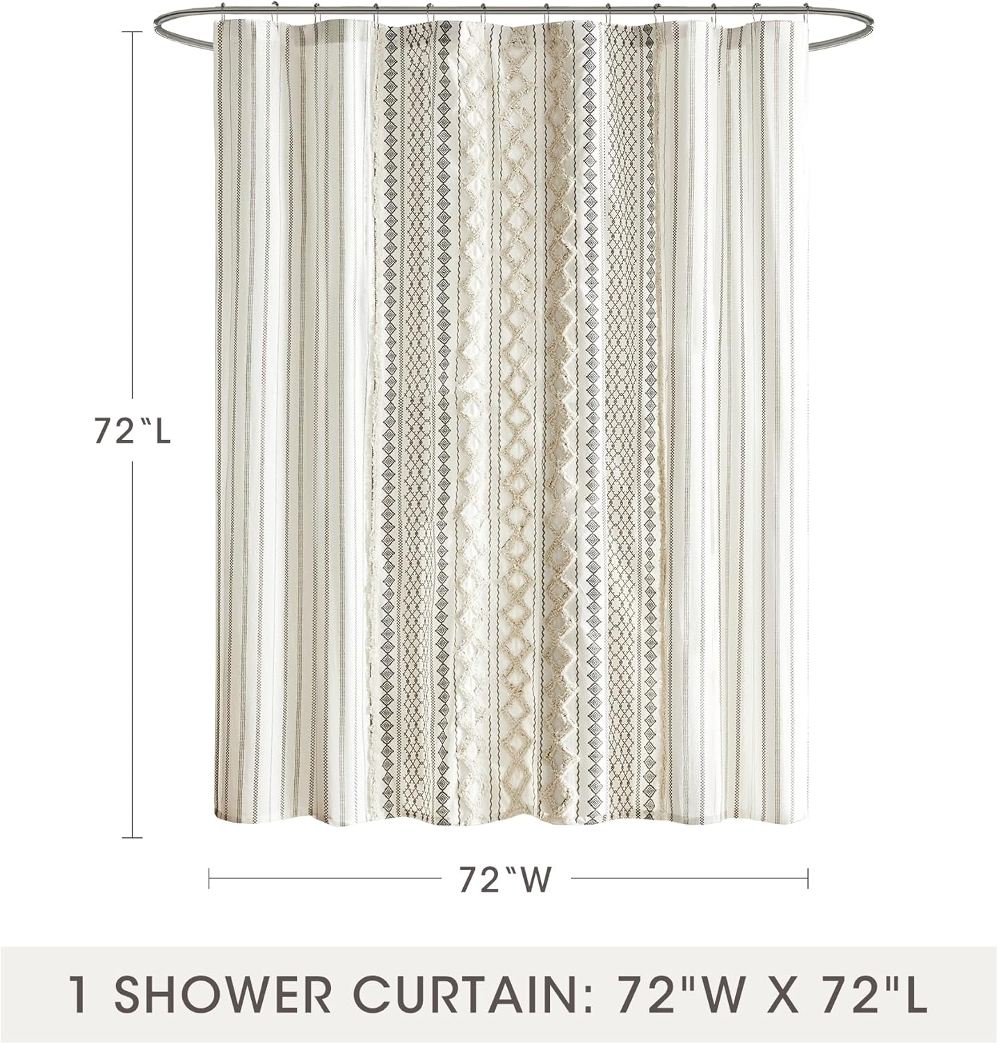 INK+IVY Imani Tufted Chenille 100% Cotton Shower Curtains Machine Washable, Modern Home Bathroom Décor Bathtub Privacy Screen, 72" x 72", Ivory